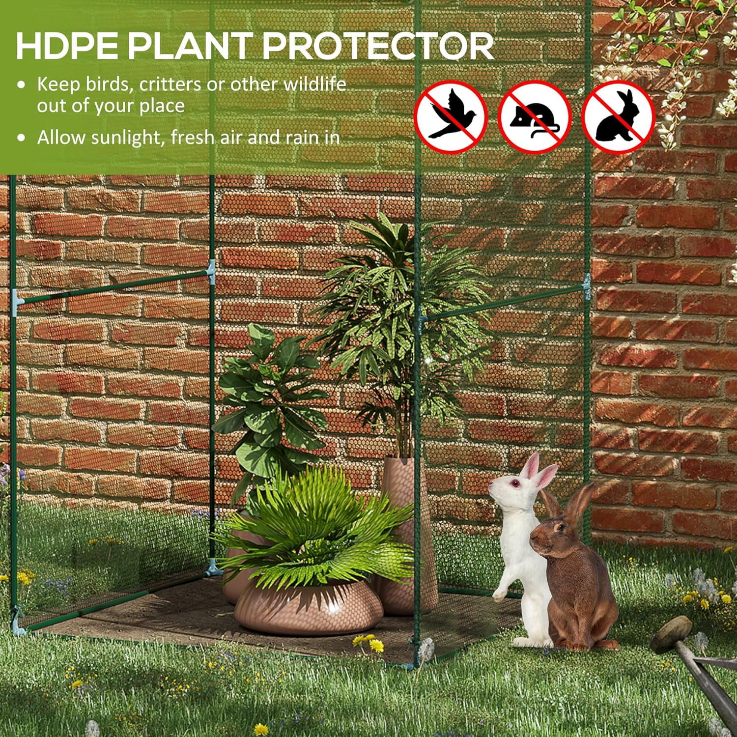 4' x 4' Crop Cage, Plant Protection Tent with Zippered Doors for Vegetable Garden, Backyard, Green