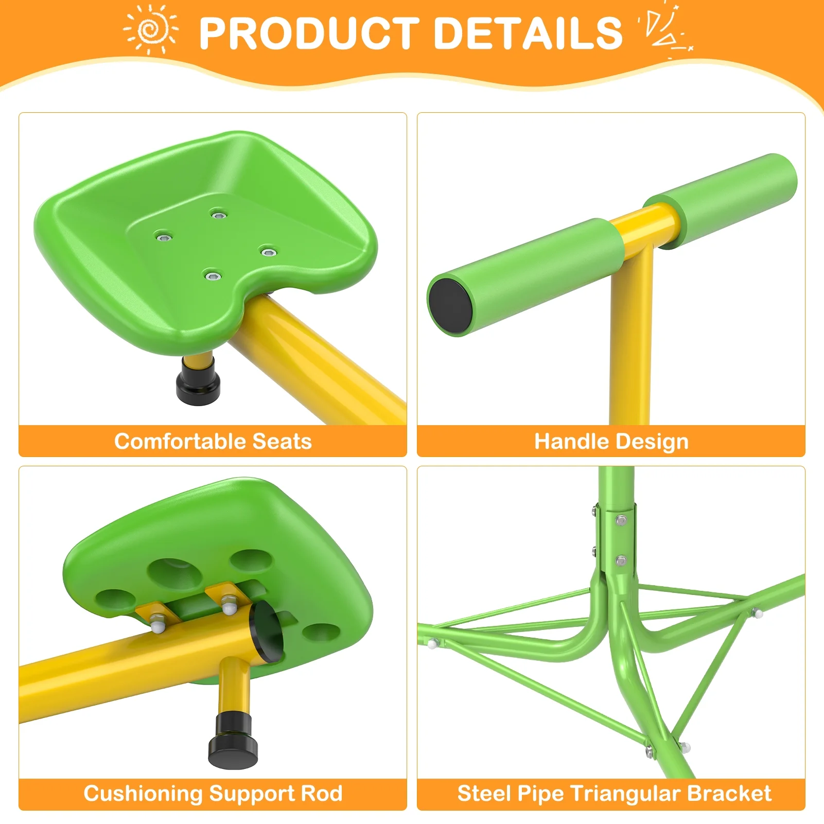 GIKPAL Kids Seesaw, Spinning Teeter Totter, 360 Degrees Rotating Kids Outdoor Playground Equipment for 3-10 Years Old Kids, Toddlers, Boys, Children