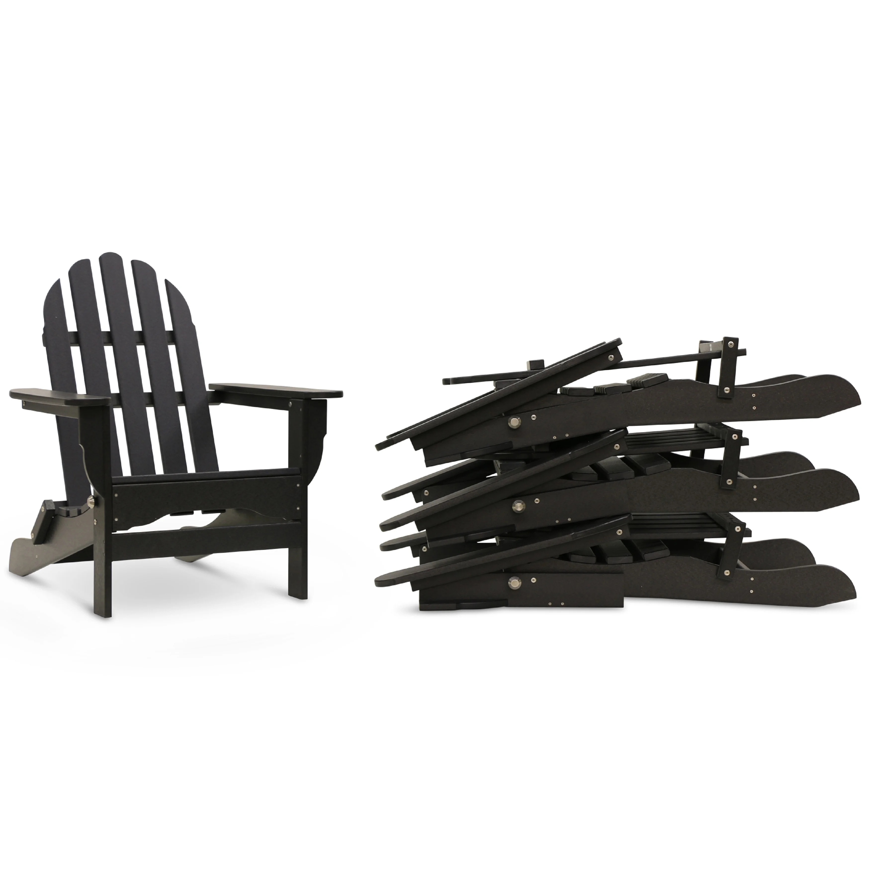 Havenside Home  Nelson 4-piece Recycled Plastic Folding Adirondack Chair Set Black