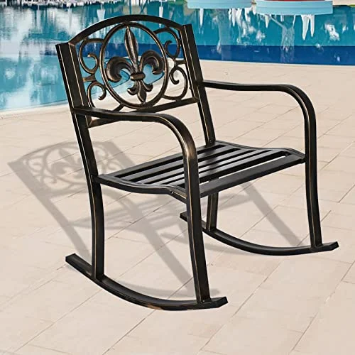 LEISU Patio Rocking Chair Indoor/Outdoor Waterproof Rust Resistant Metal Rocker with Deep Seating for Patio, Porch, Lawn, Deck (Black)