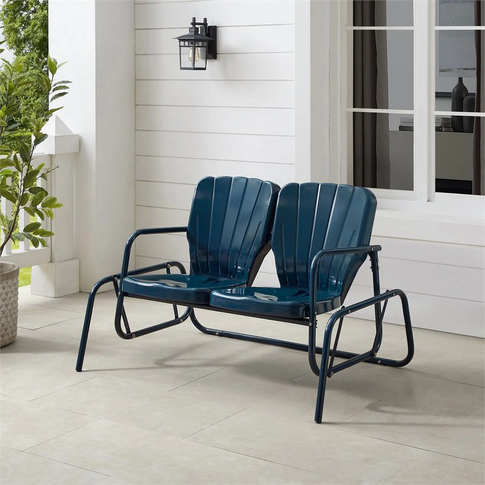 Afuera Living Modern Metal Outdoor Loveseat Glider in Navy Gloss