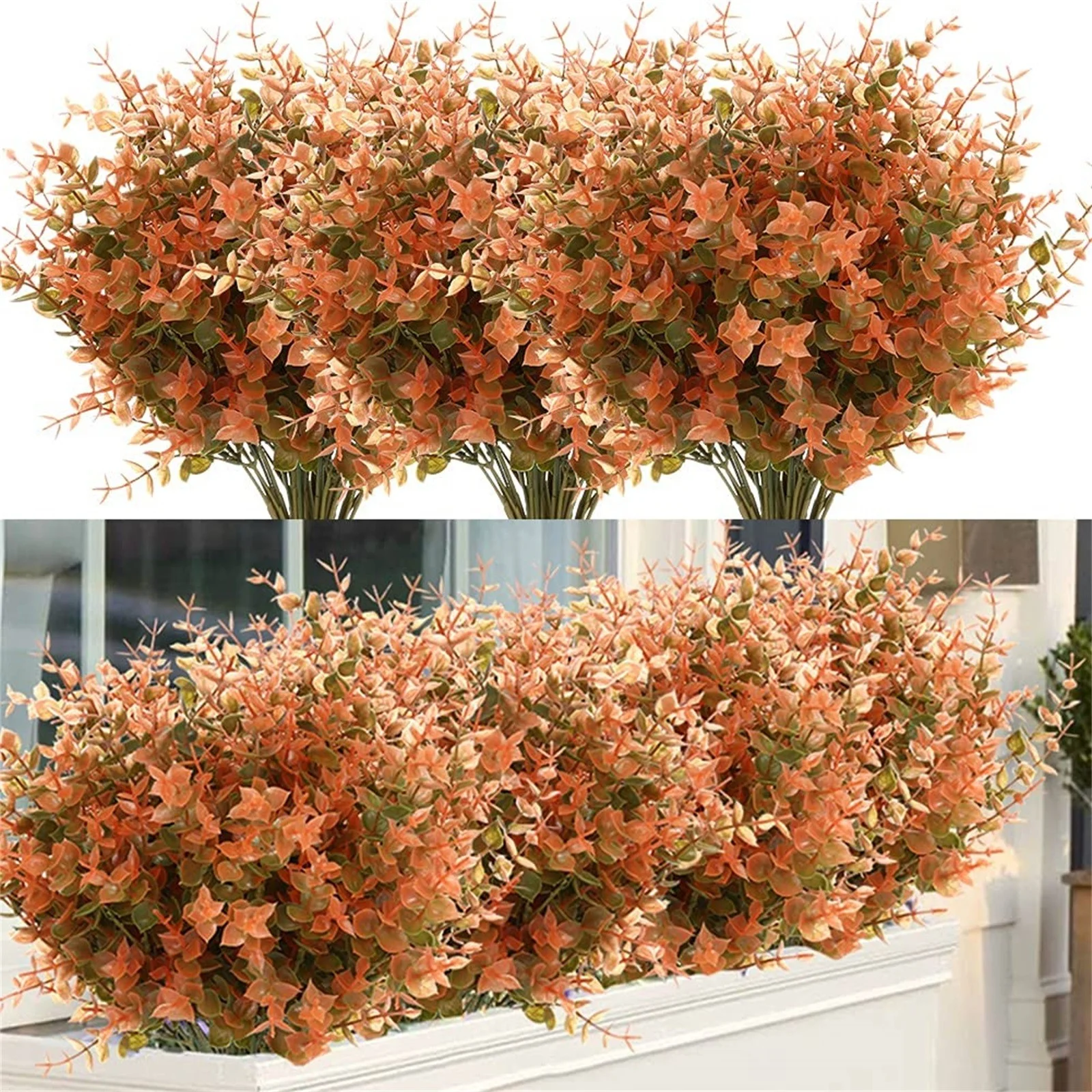 Yeetfub Fake Flowers Silk Flowers 12 Bundles Of Artificial Boxwood Stems Outdoor False Stem Plants Artificial Plastic Green Plants Indoor Outdoor Garden Porch Window Box Family Wedding Decoration