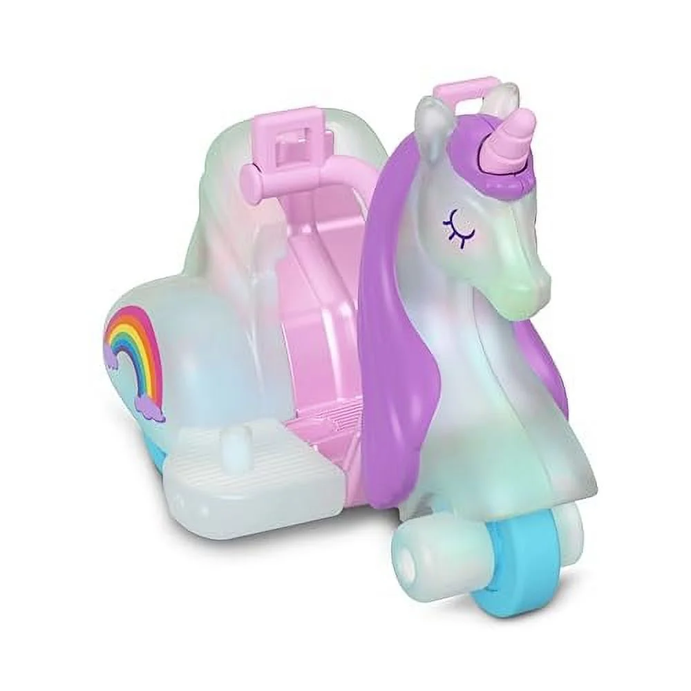 Polly Pocket Collectible Micro Mini Metal Vehicle, Poseable Doll and Pet Set - Lila Unicorn with Unicorn Scooter Car and Pink Unicorn Sidekick Playset