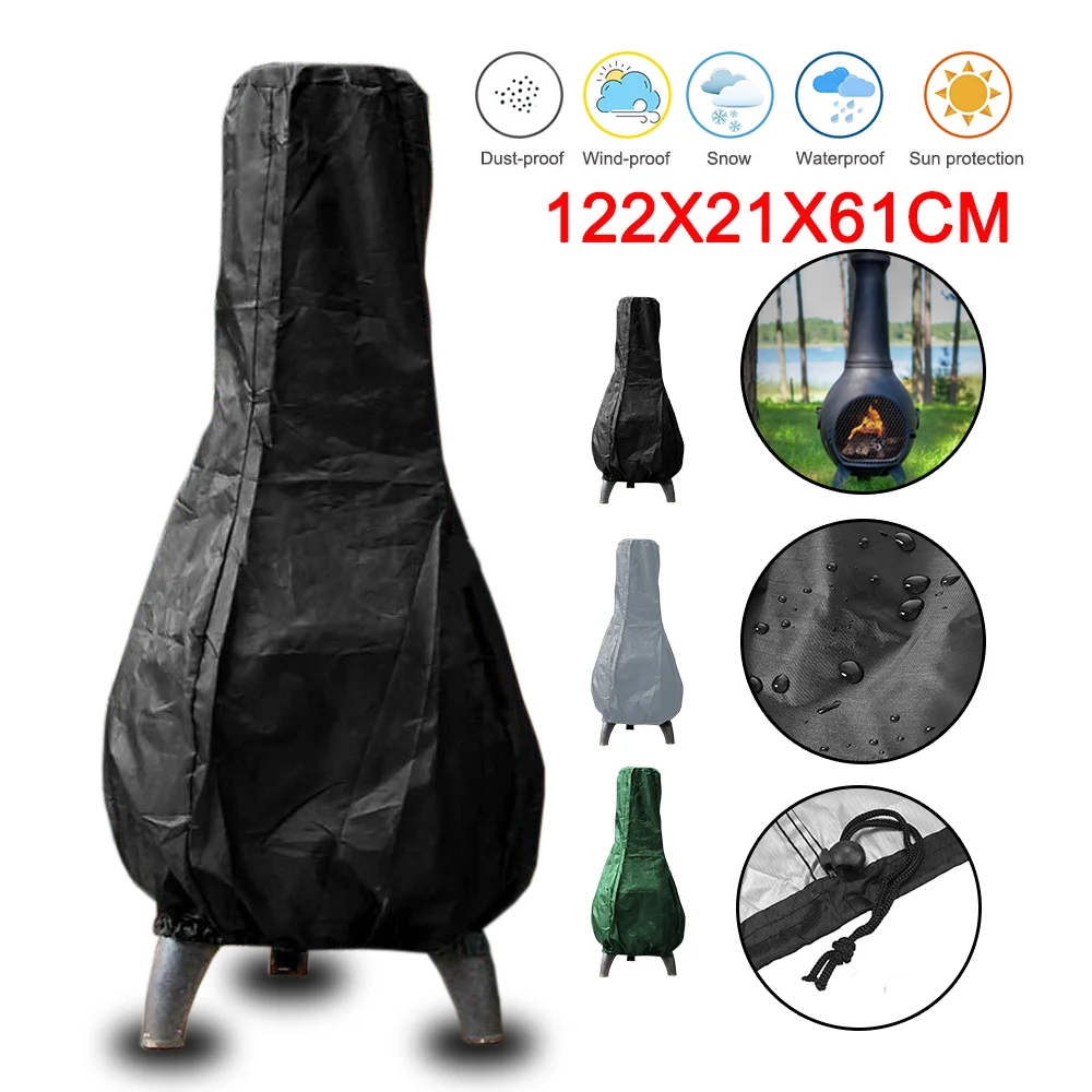 TJFU Black Chiminea Cover Outdoor Patio Waterproof Dustproof Sunscreen Protective Chimney Fire Pit Heater Cover Stove Cover Fit For 41 and 46
