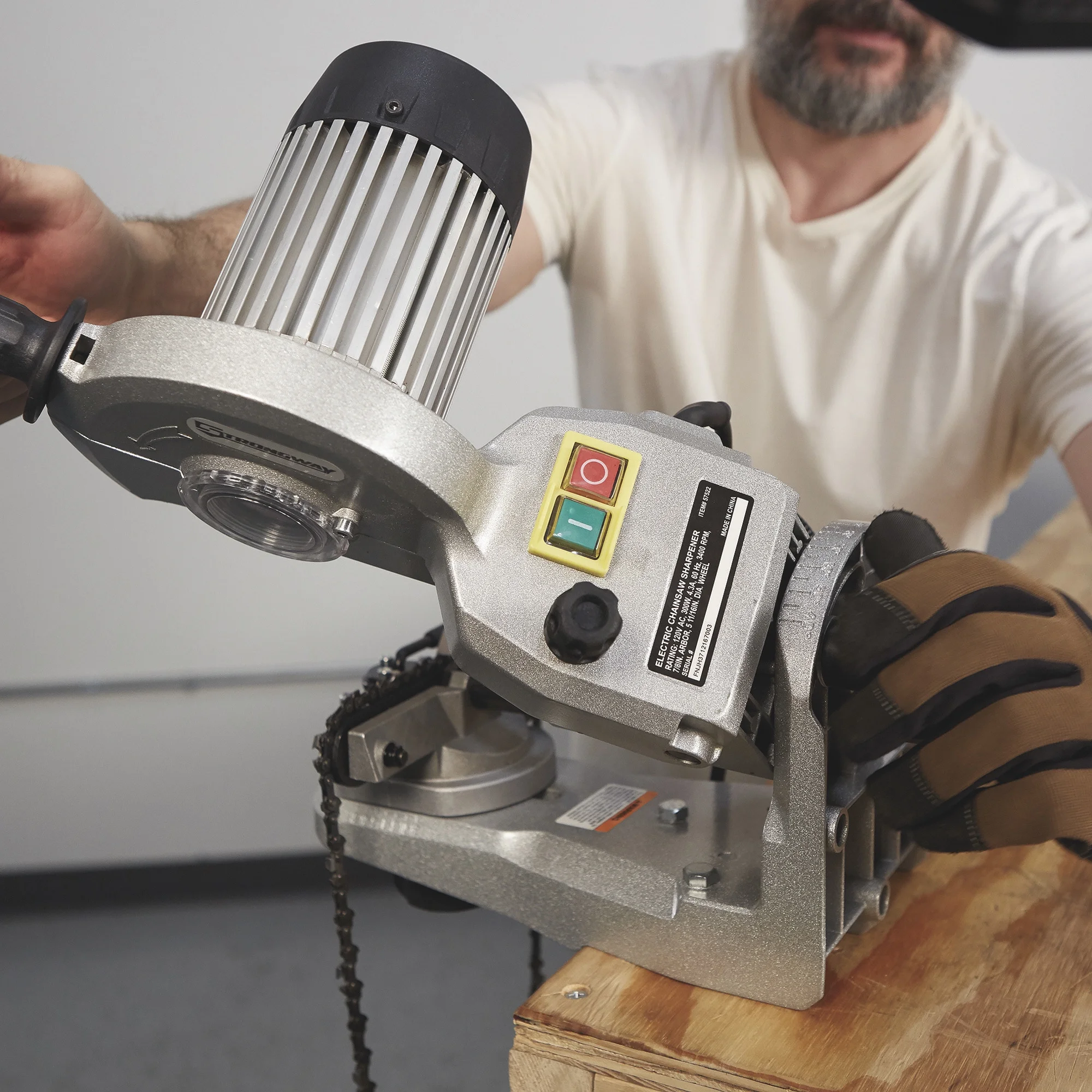 Strongway Electric Chainsaw Sharpener with Hydraulic Assist, 120V, 1/4in. to 3/4in. Pitch, 3,400 RPM