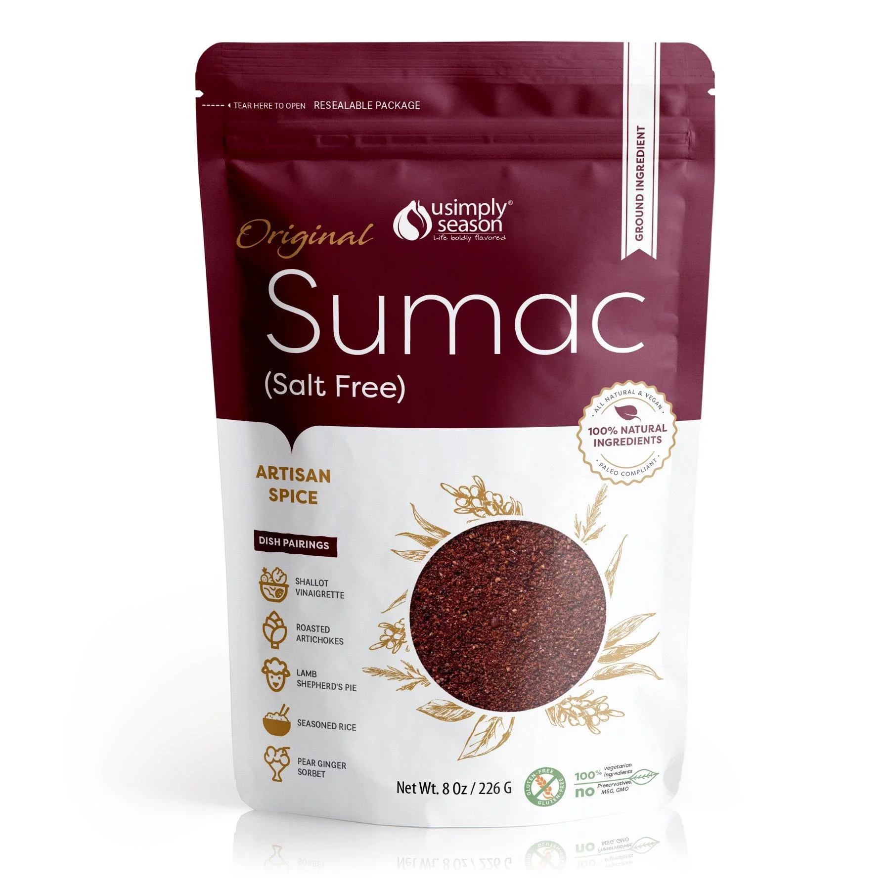 USimplySeason Original Sumac Spice - Lemony Tart Middle Eastern Berry Powder, 5oz