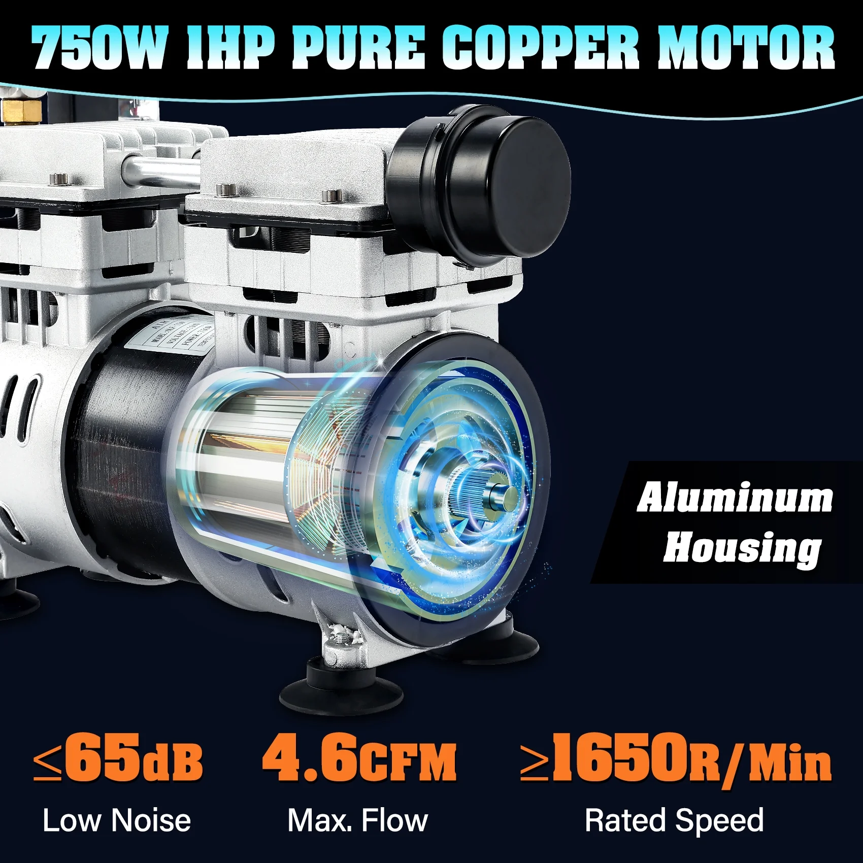 TCFUNDY 750W Pond Aerator, 1HP Lake Aeration System with 2 Diffusers, Efficient Air Pump Compressor for Water Oxygen Circulation, 4.6CFM for up to 3 Acre, 33ft Depth