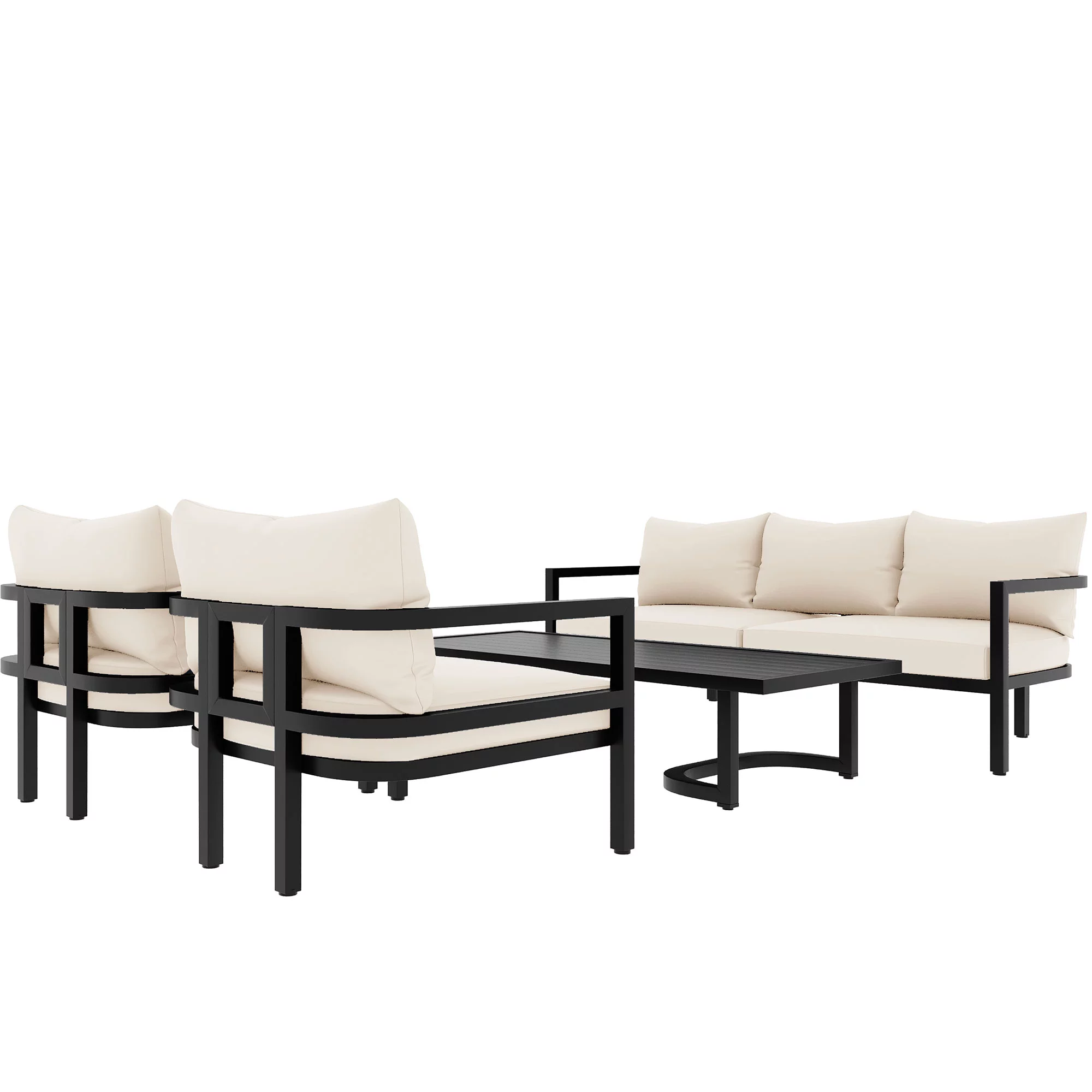 Churanty Metal Patio Conversation Set for 5 with cushions, All Weather Outdoor Steel Sofa Set with 3 Seat Sofa and 2 Chairs for Gardens and Lawn,Beige