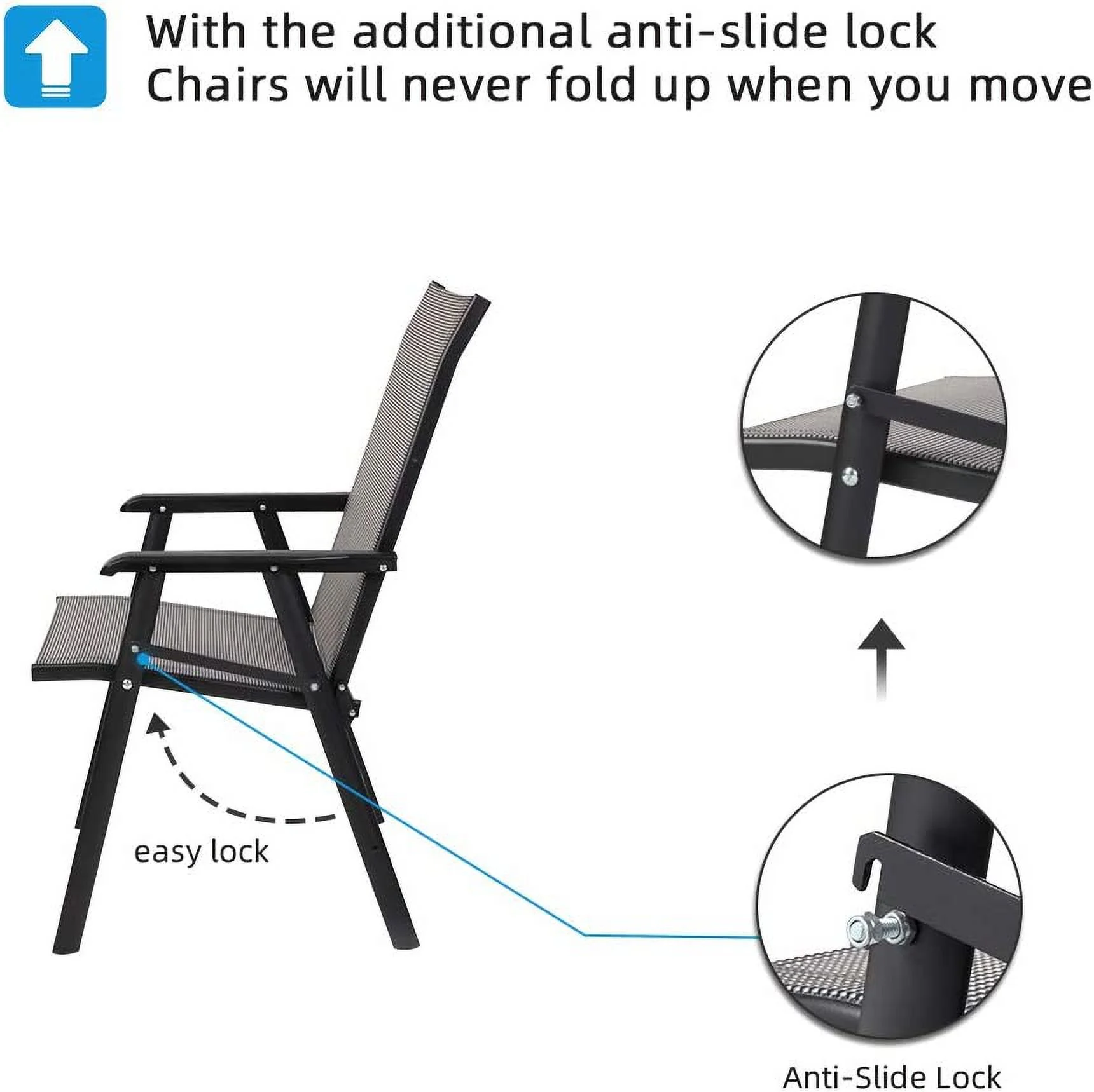 Upgraded Version Set of 4 Folding Chairs with Arms, Portable Patio Chairs for Outdoor & Indoor, Sling Back Chairs for Lawn, Pool, Courtyard, Balcony & Garden (Black)