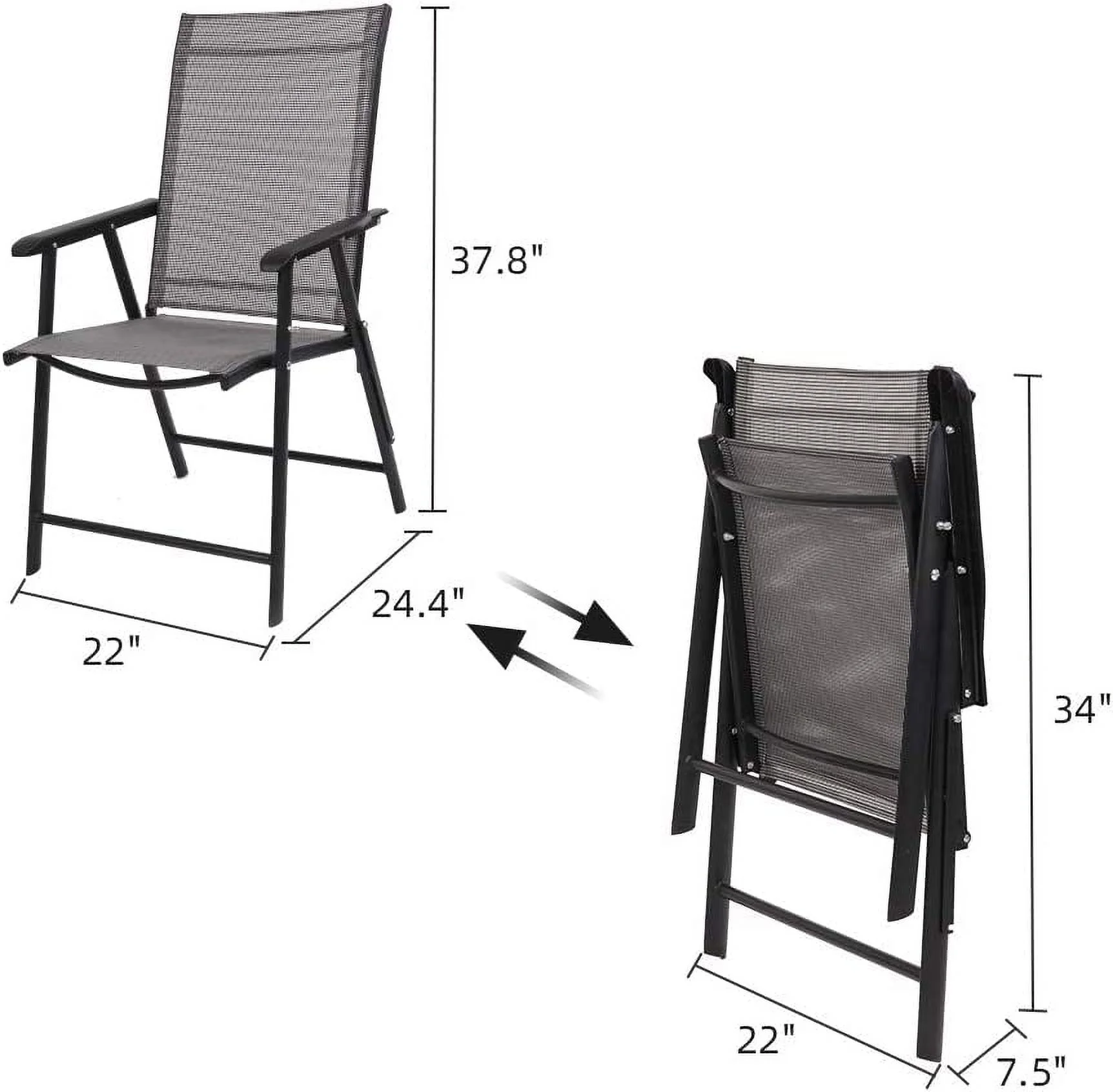 Upgraded Version Set of 4 Folding Chairs with Arms, Portable Patio Chairs for Outdoor & Indoor, Sling Back Chairs for Lawn, Pool, Courtyard, Balcony & Garden (Black)