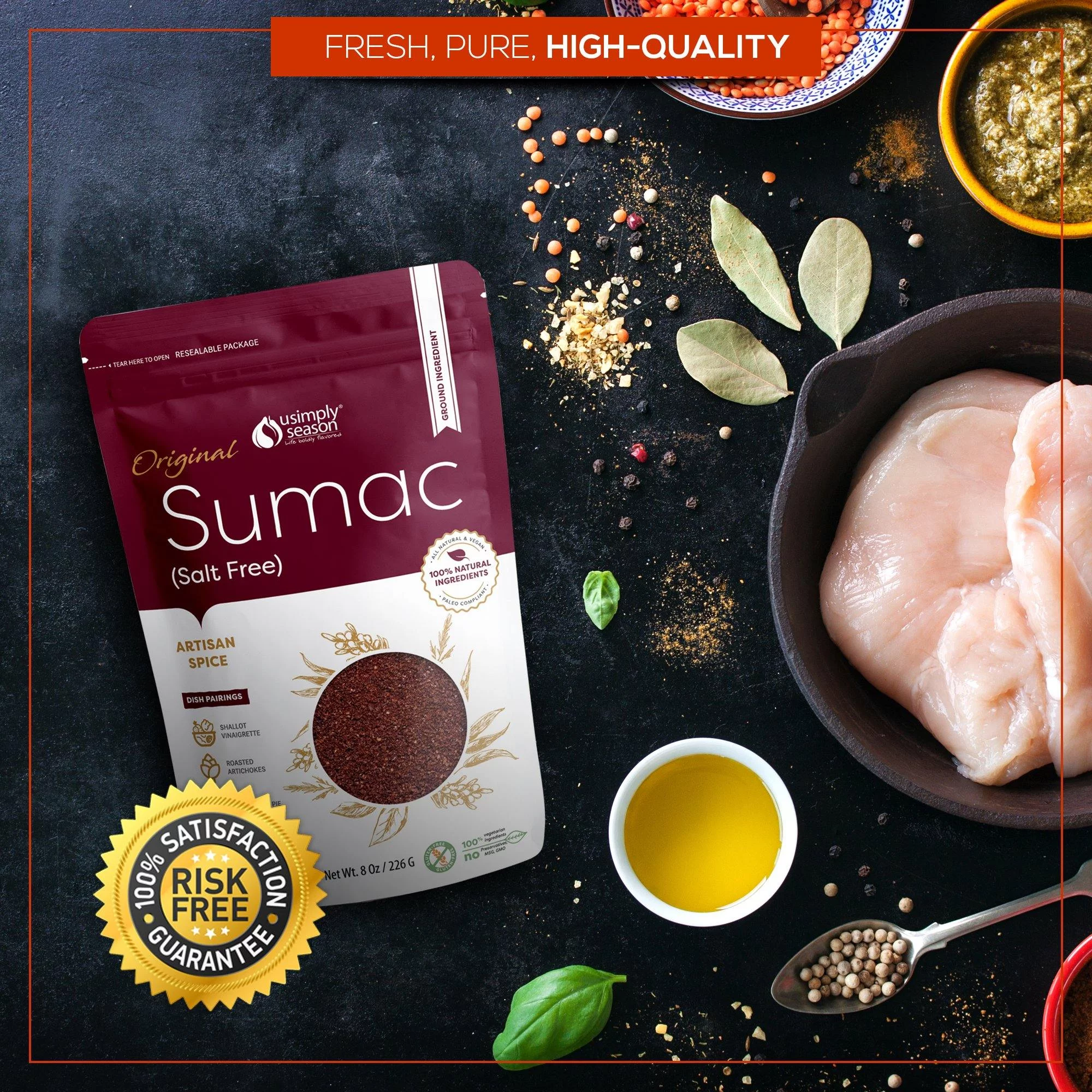 USimplySeason Original Sumac Spice - Lemony Tart Middle Eastern Berry Powder, 5oz