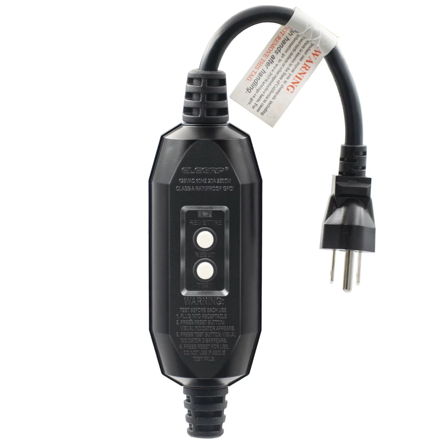 ELEGRP G1215CM G20CMR Patented Auto-Monitoring GFCI Replacement Plug Inline Assembly, Manual Reset 15 Amp Grounded 3 Wires 3-Prongs for Power Tools, Lawn Equipment etc, UL Listed, 1 Pack, Black