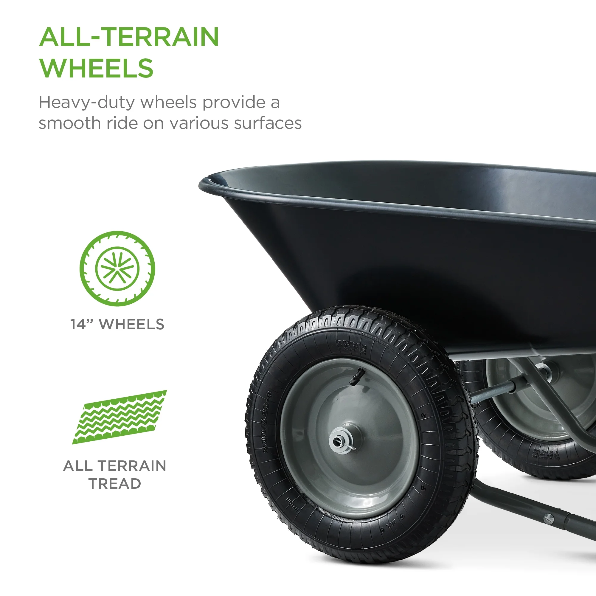 Best Choice Products Dual-Wheel Home Wheelbarrow Yard Garden Cart for Lawn, Construction - Black