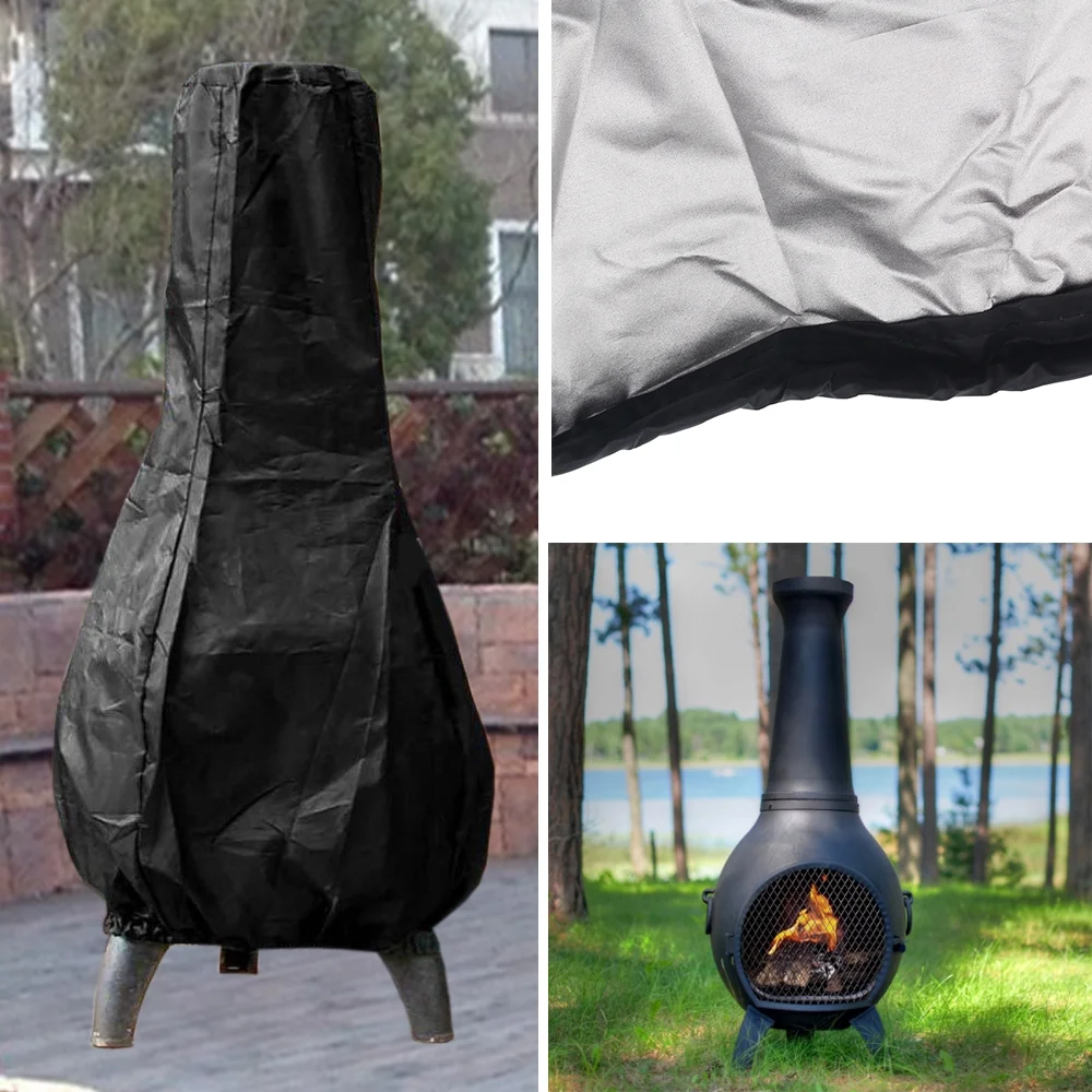 TJFU Black Chiminea Cover Outdoor Patio Waterproof Dustproof Sunscreen Protective Chimney Fire Pit Heater Cover Stove Cover Fit For 41 and 46
