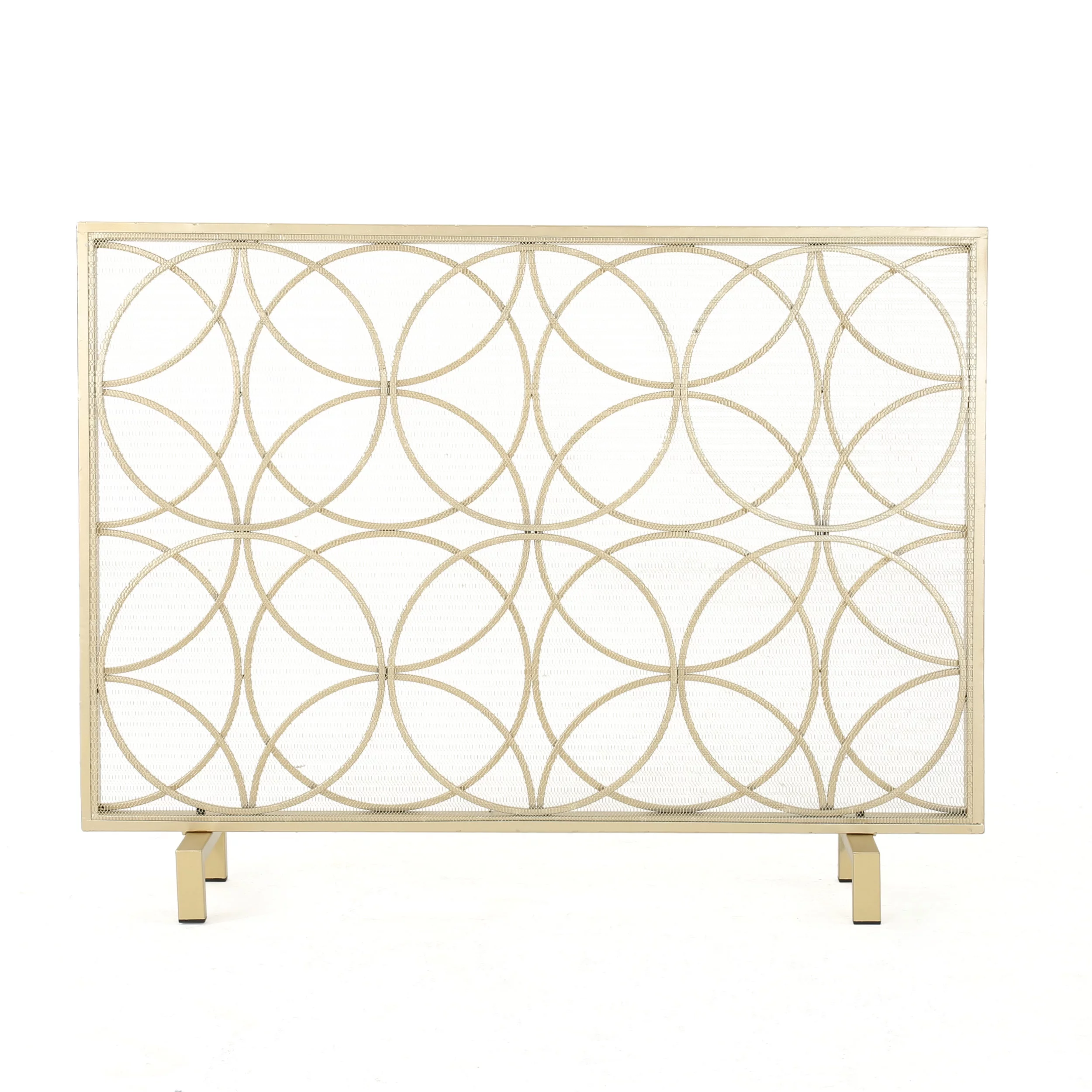 Noble House Emmilou Iron Single Panel Fireplace Screen, Gold