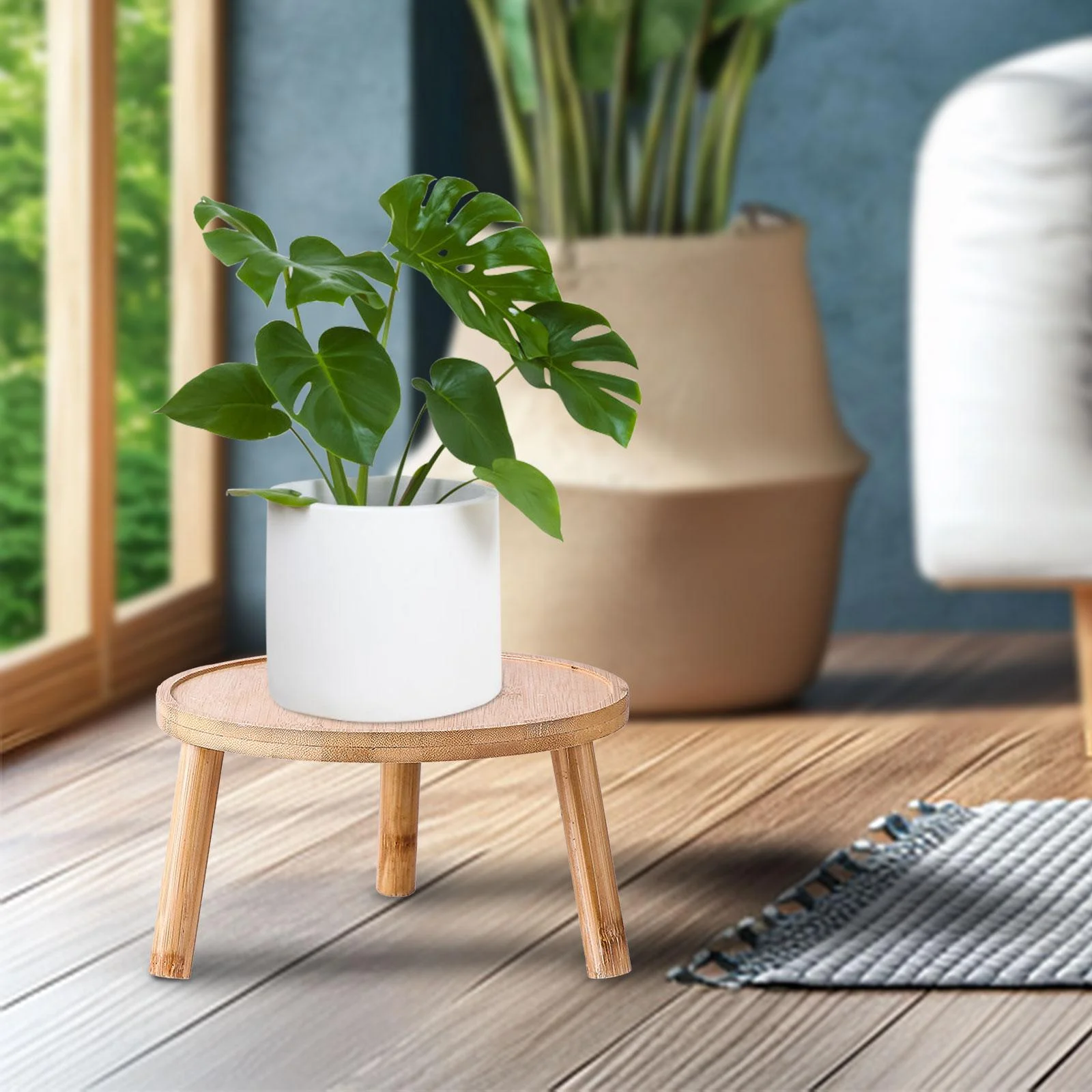 jicheng Flower Pot Holder Planter Rack Hotel Planter Holder Wooden Plant Stand Table