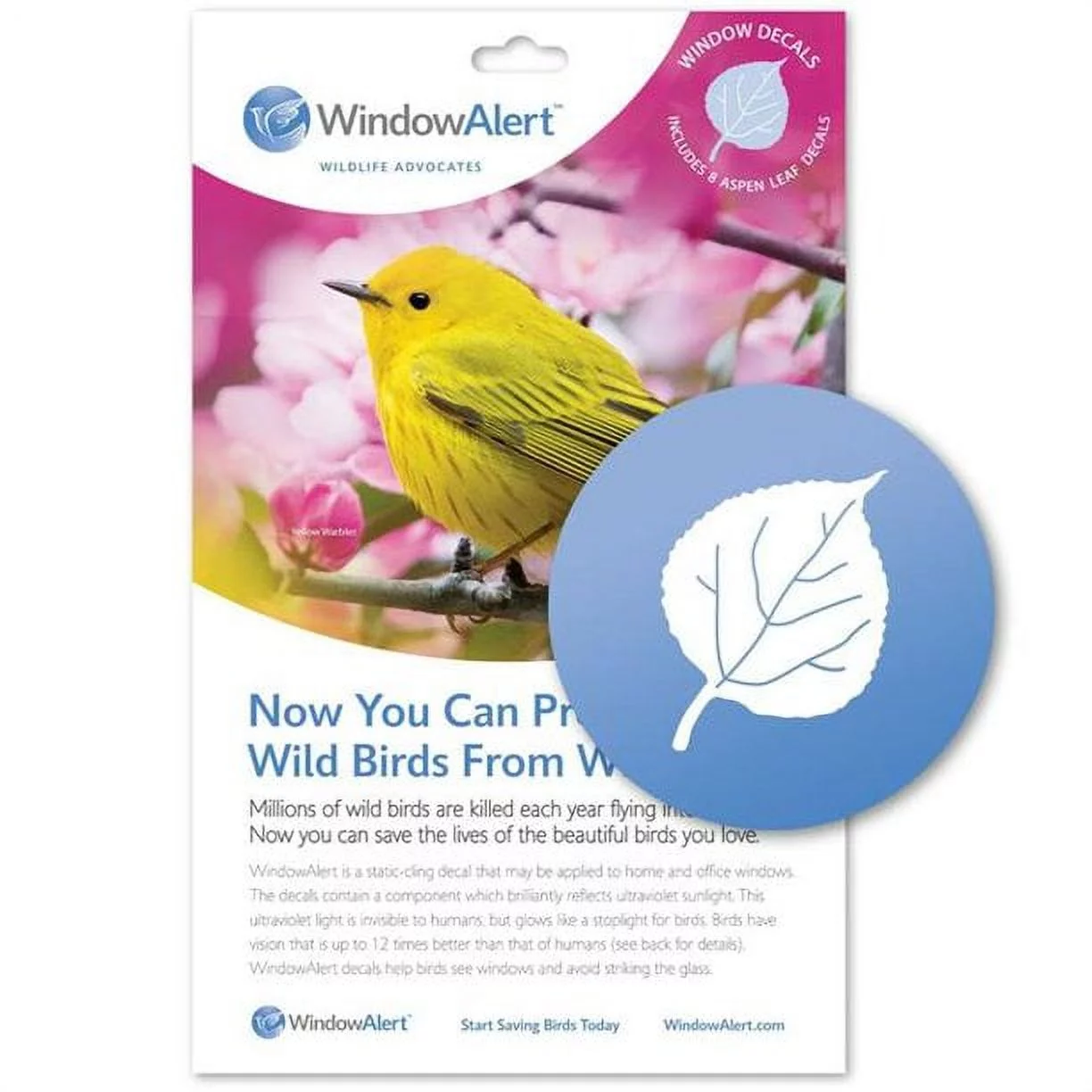 WindowAlert Aspen Leaf Anti-Collision Decal - UV-Reflective Window Decal to Protect Wild Birds from Glass Collisions - Made in The USA