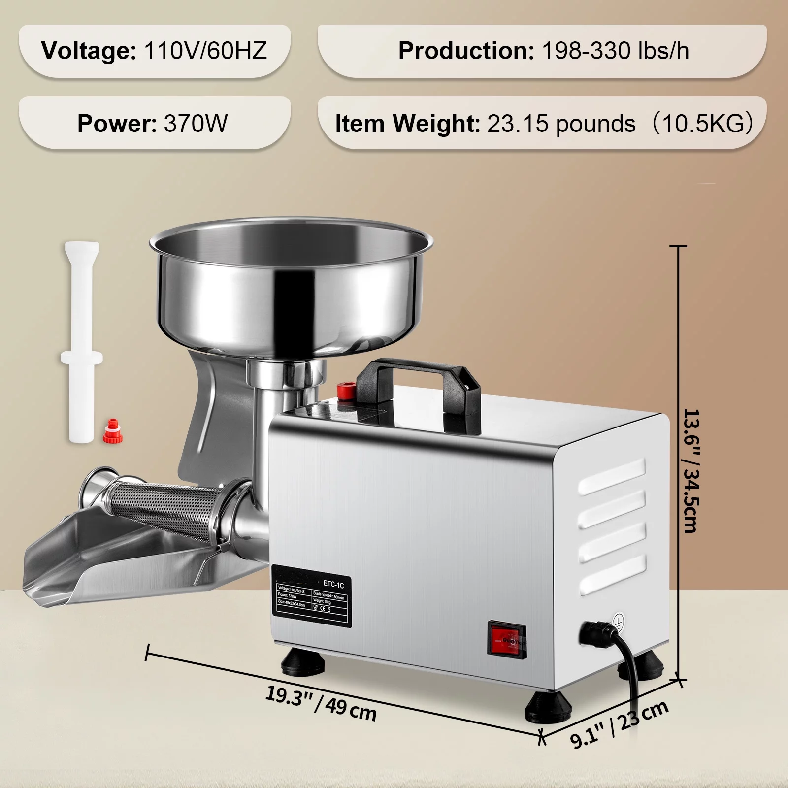 BENTISM Electric Tomato Strainer Tomato Milling Machine Stainless Steel Tomato Grinder