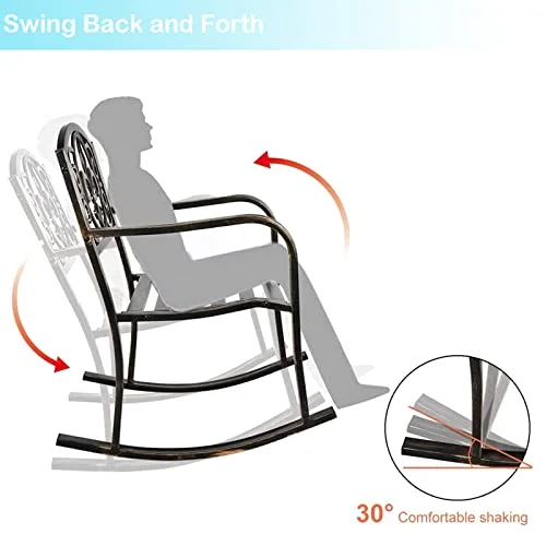 LEISU Patio Rocking Chair Indoor/Outdoor Waterproof Rust Resistant Metal Rocker with Deep Seating for Patio, Porch, Lawn, Deck (Black)