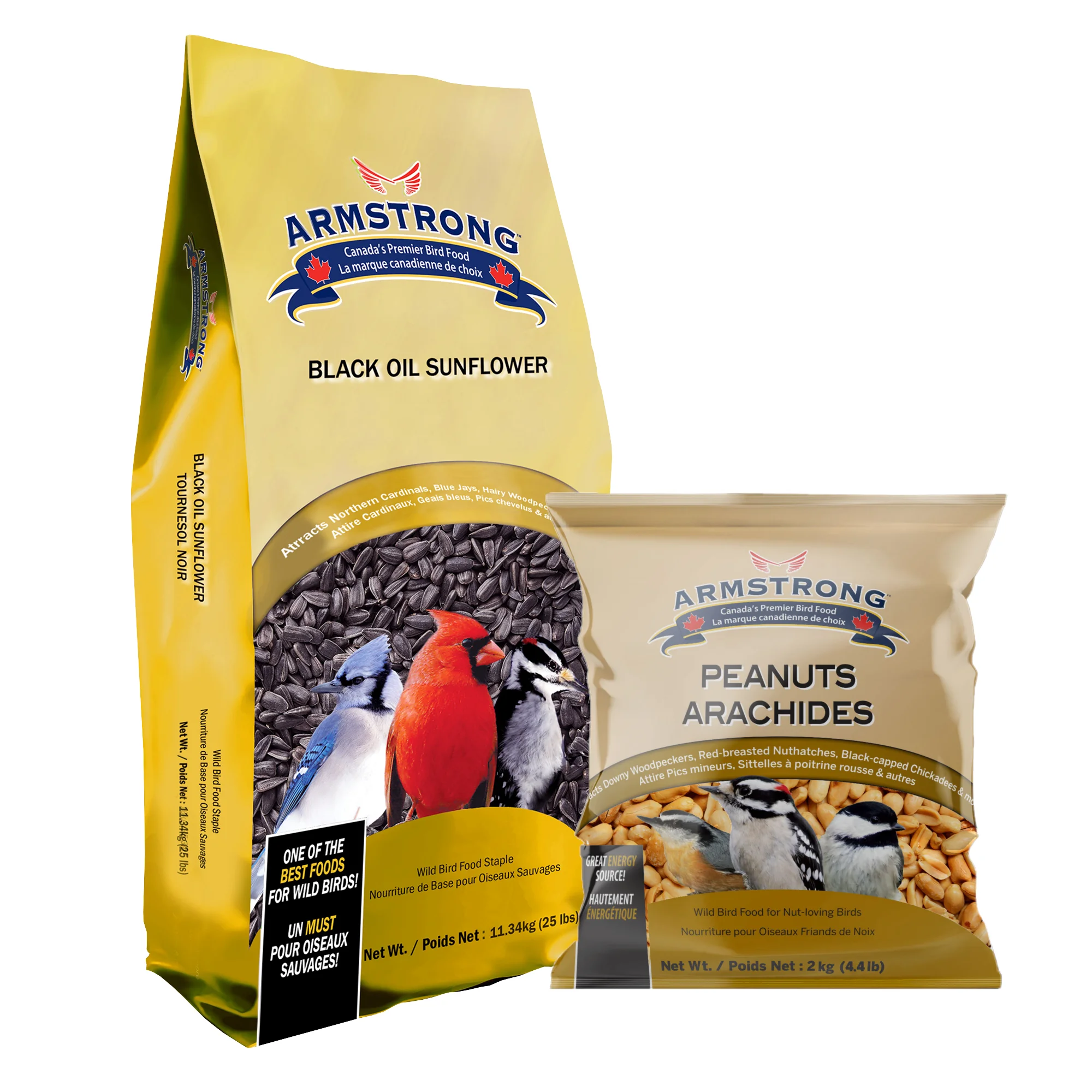 Armstrong Wild Bird Food Combo Pack - Black Oil Sunflower Bird Seed, 25lbs and Peanut Halves, 4.4lbs (Pack of 2)