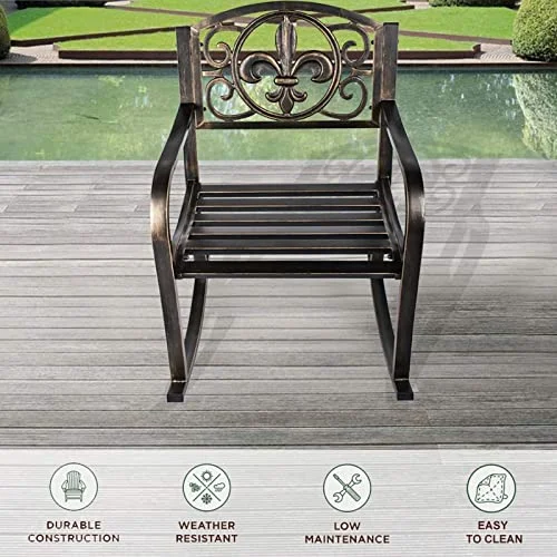 LEISU Patio Rocking Chair Indoor/Outdoor Waterproof Rust Resistant Metal Rocker with Deep Seating for Patio, Porch, Lawn, Deck (Black)