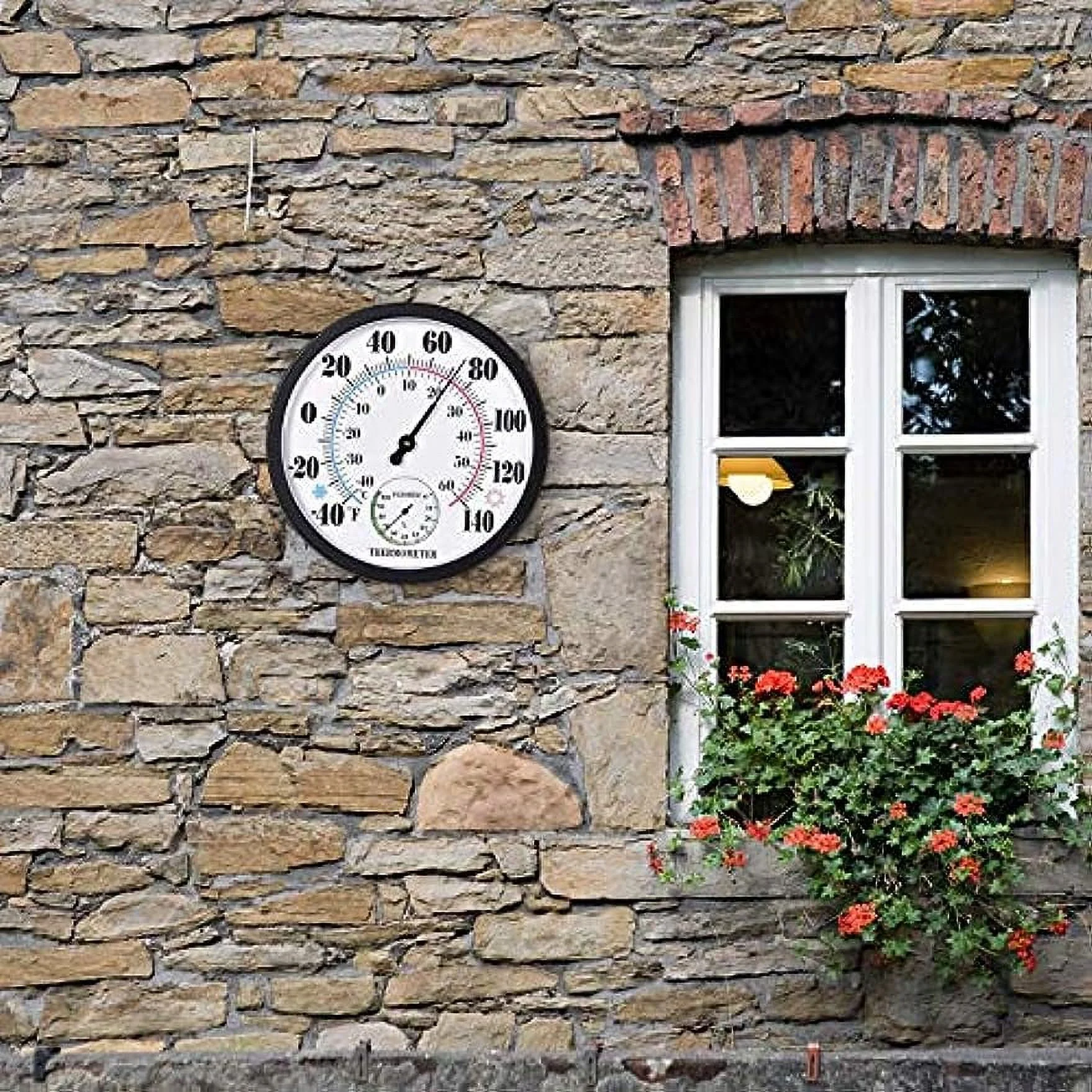 Indoor Outdoor Thermometer Large Numbers Wall Thermometer Hygrometer Waterproof Does not Require Battery 10 inch Wireless Hanging Hygrometer Garden Decoration (Black)