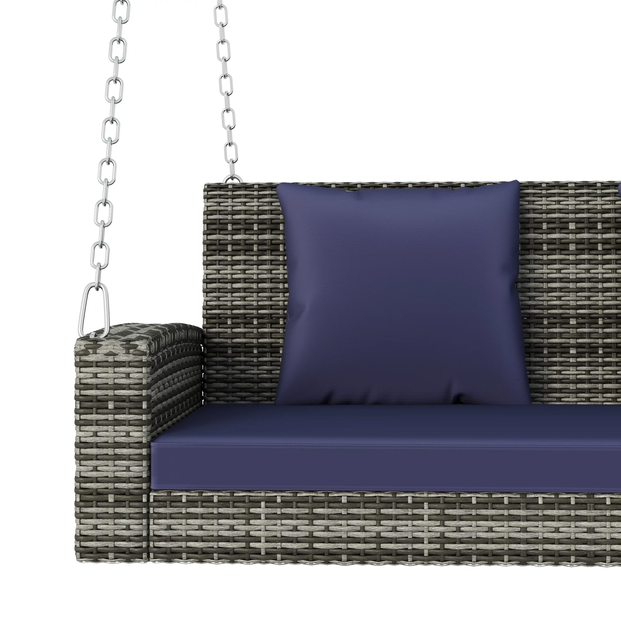 Weather-Resistant 2-Person Wicker Porch Swing - Handmade Brown PE Rattan with Removable Cushions and Pillows