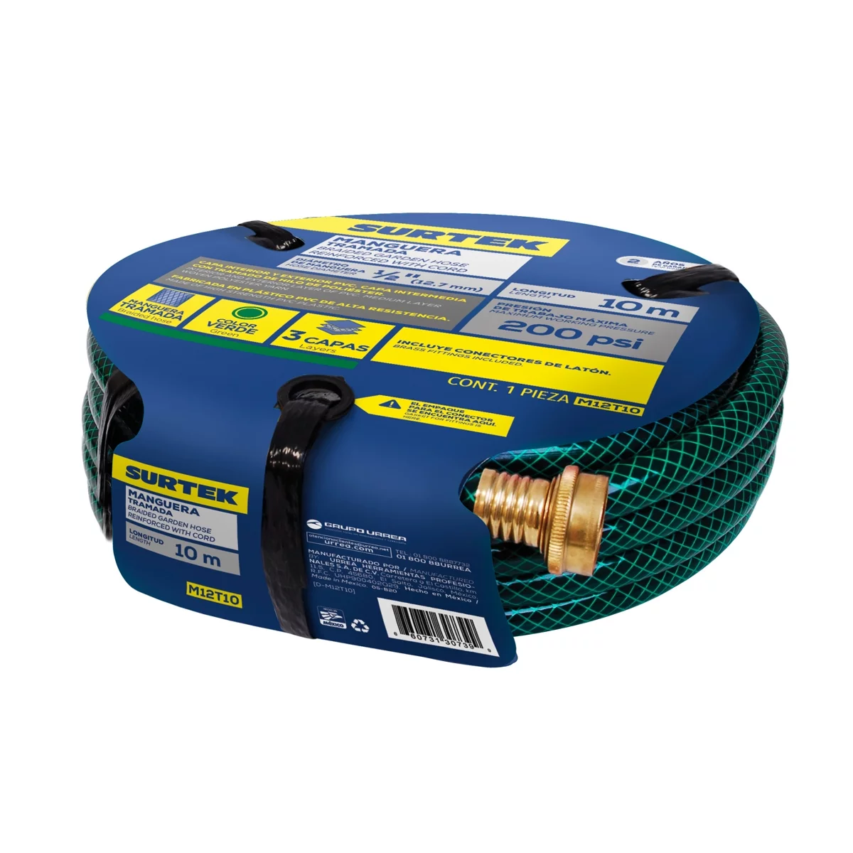Surtek Green Woven Garden Hose, Braided Reinforced, 1/2
