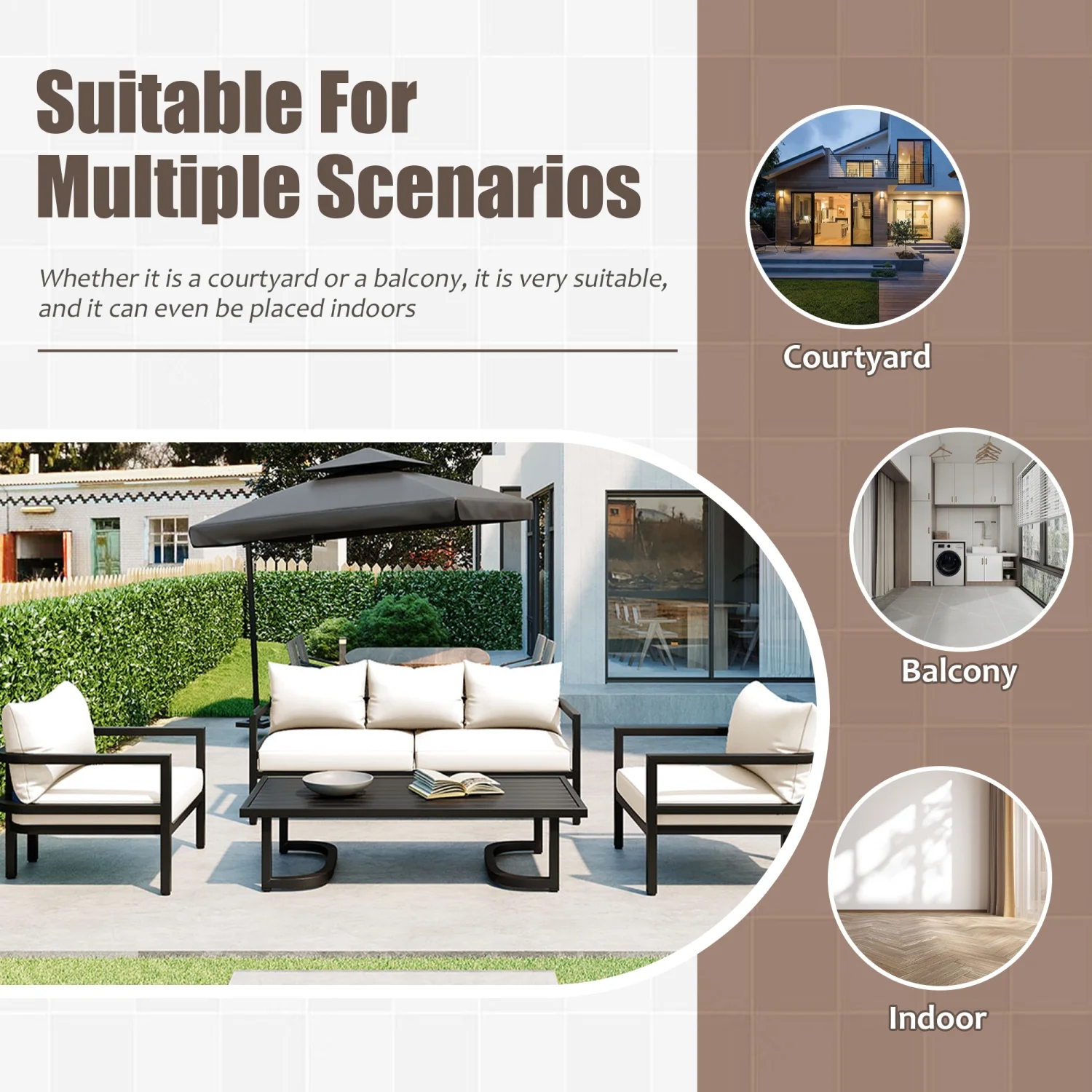 Churanty Metal Patio Conversation Set for 5 with cushions, All Weather Outdoor Steel Sofa Set with 3 Seat Sofa and 2 Chairs for Gardens and Lawn,Beige