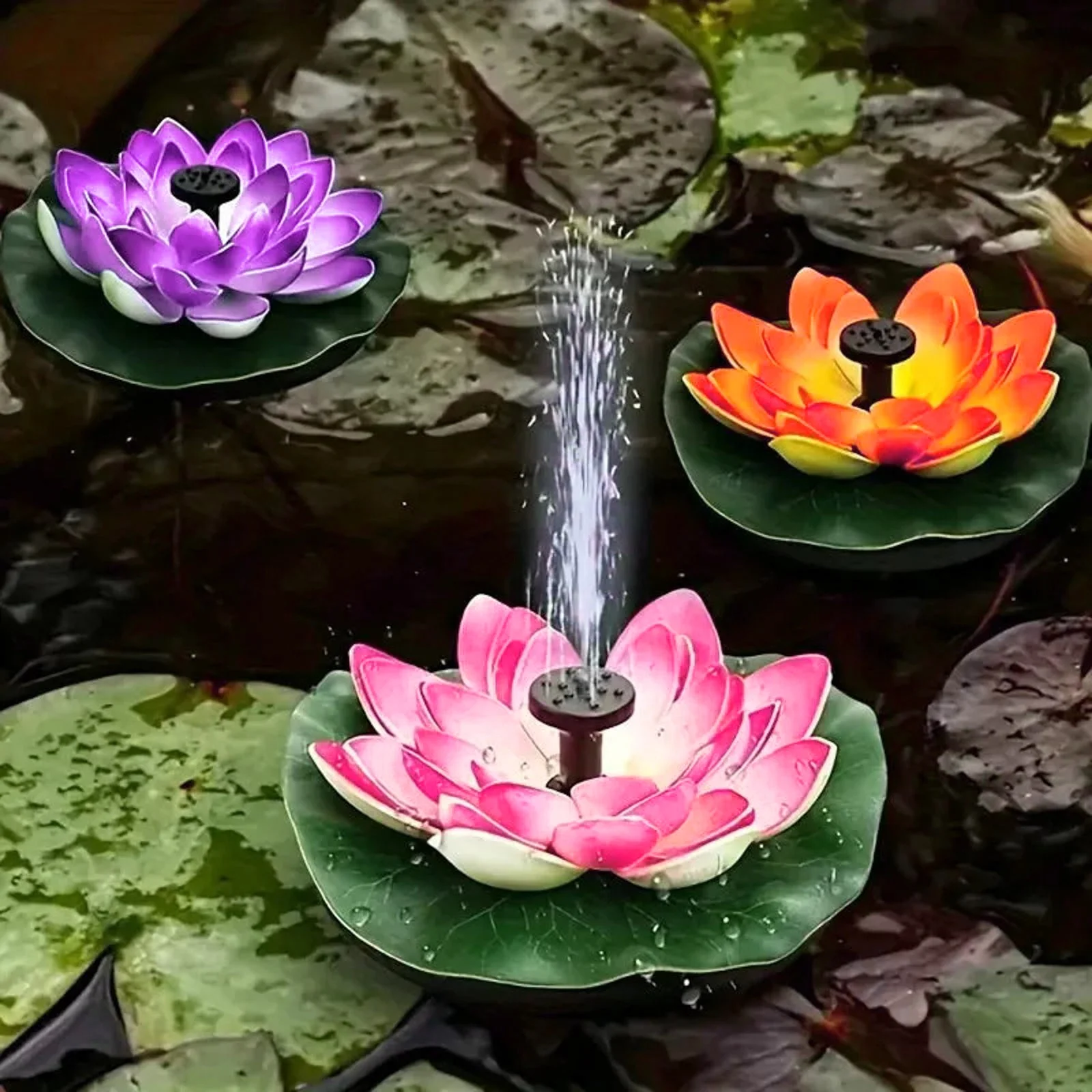 Rabbit Statue Lotuus Shaped Pond Founntain Decorative USB Floating Outdoor Water Feature Garden Pool Water Feature Flower Combination