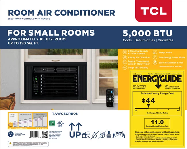 TCL 5,000 BTU Black Window Air Conditioner with Remote
