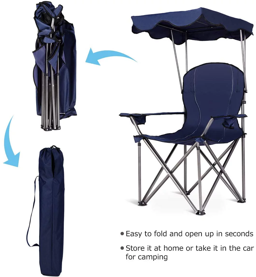 FETON Beach Chair with Canopy Shade, Folding Lawn Chair with Umbrella Cup Holder & Carry Bag, Portable Sunshade Chair for Adults for Outdoor Travel Hiking Fishing (Blue)