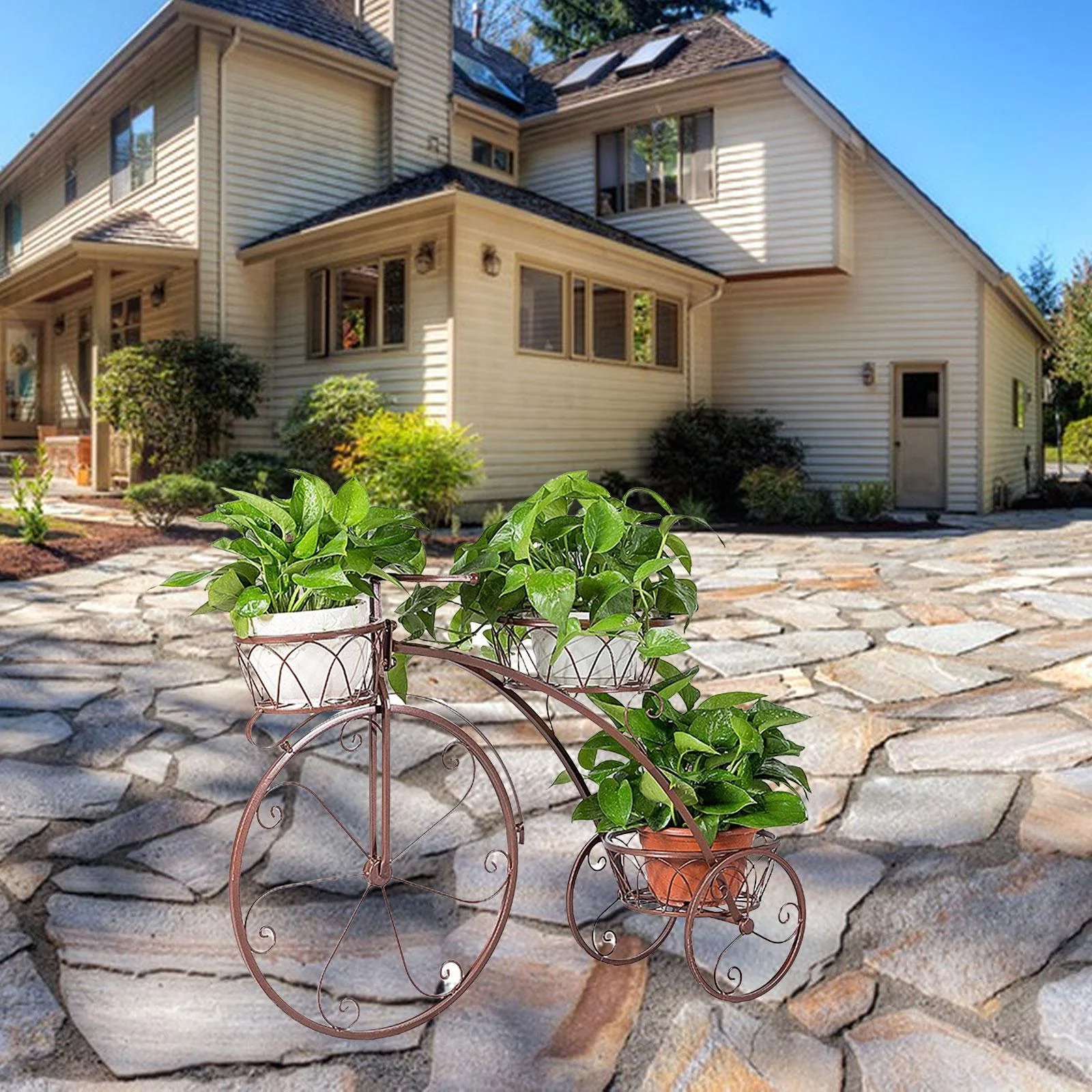 European Style Flower Rack, Cart Holder, Bookshelf Flower Pot Multipurpose Plant Stand for Patio Balcony Fence Home Decoration Copper