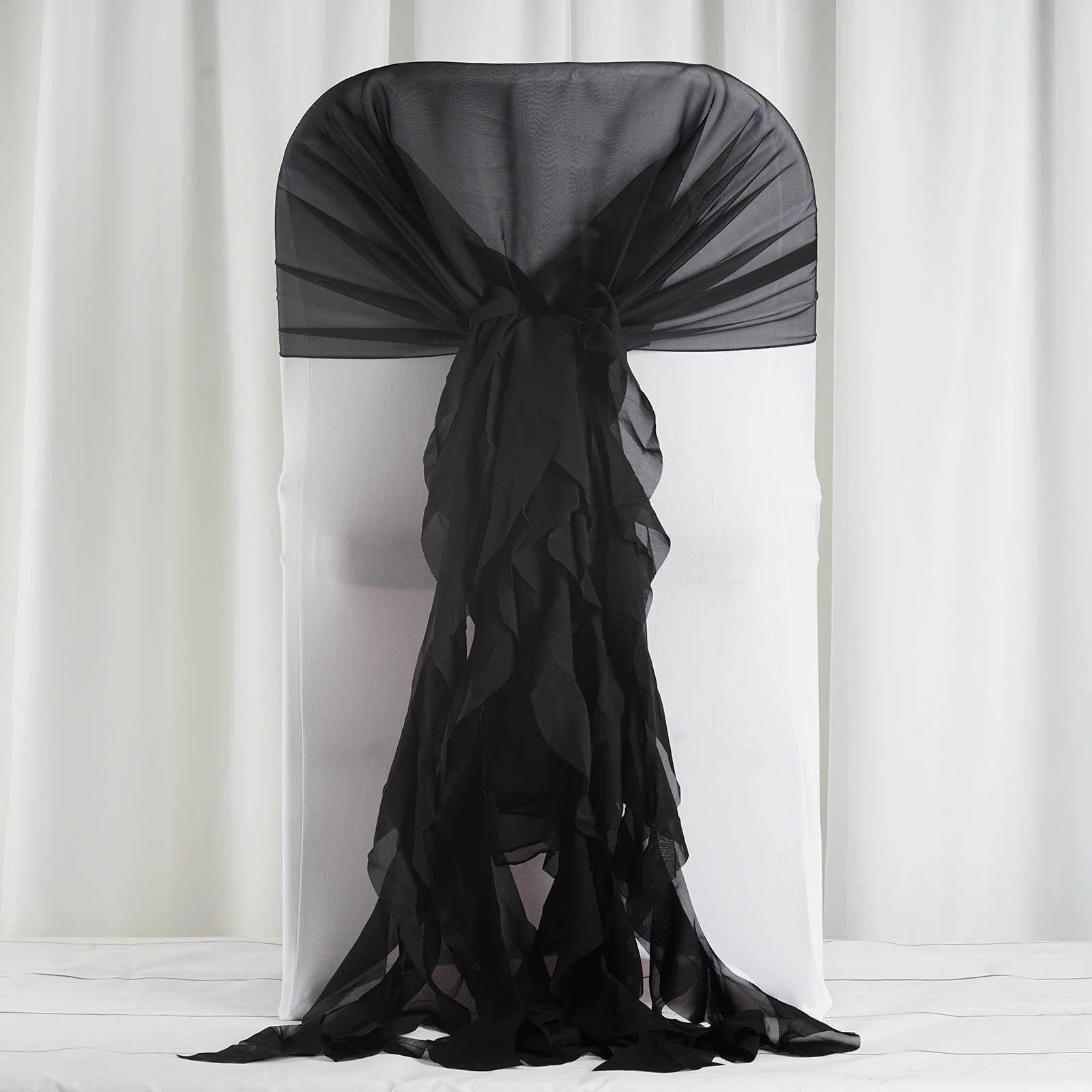 Efavormart 1 Set Black Premium Designer Curly Willow Chiffon Chair Sashes For Home Wedding Birthday Party Dance Banquet