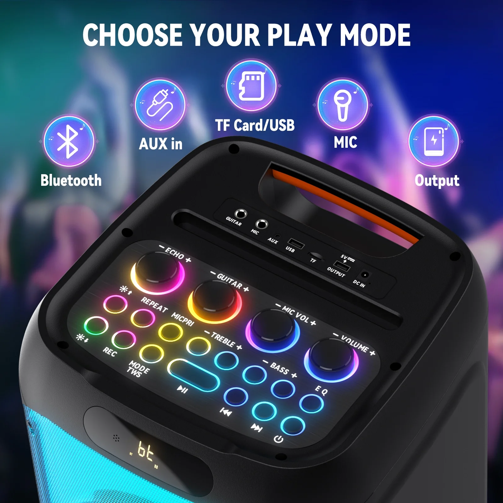 JYX Large Karaoke Machine for Adult, 300W Multifunction Karaoke System with 2 Wireless Microphone, PA Speaker with LED Disco Light for Party