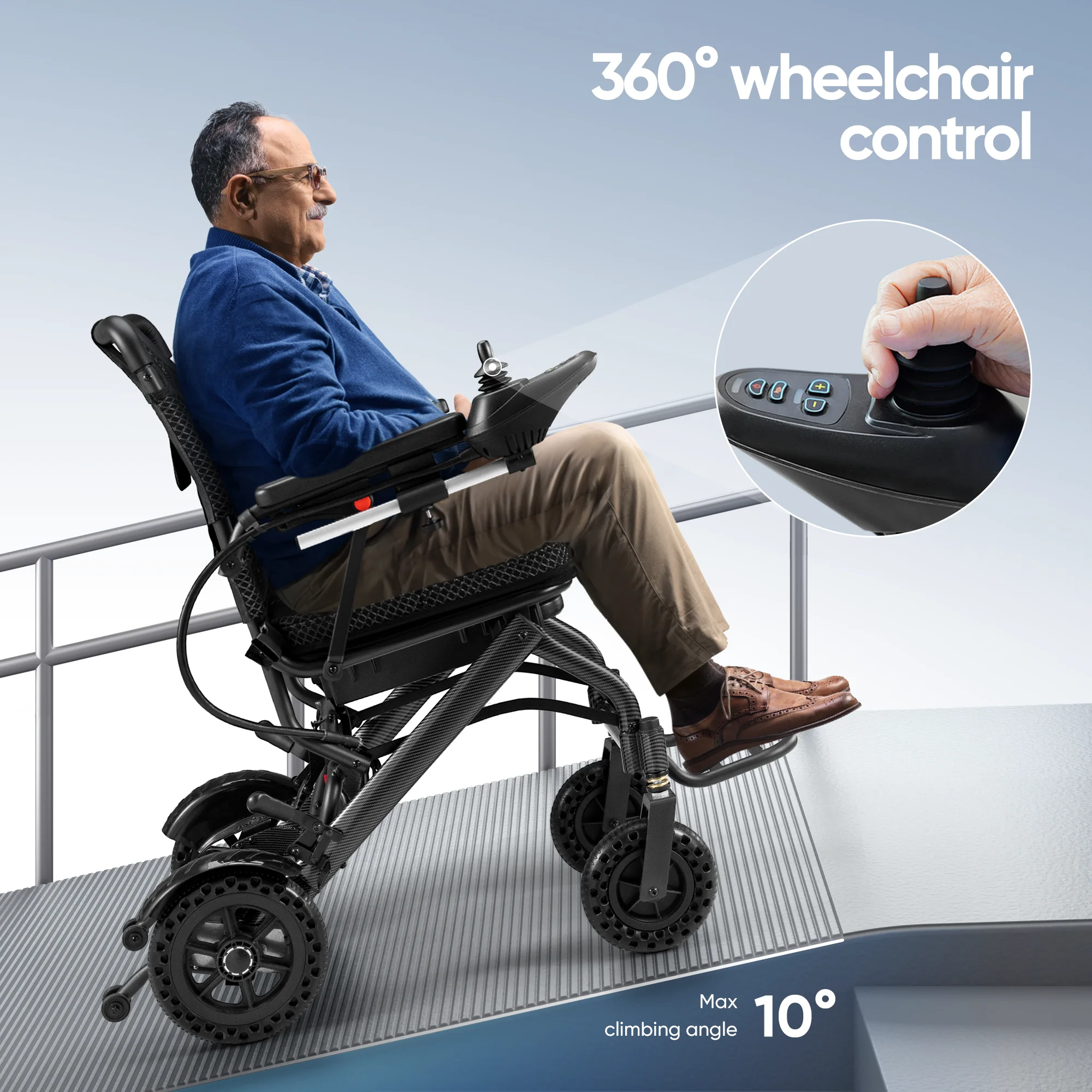 Furgle Electric Wheelchair Lightweight Folding Wheelchair for Adults Seniors Black