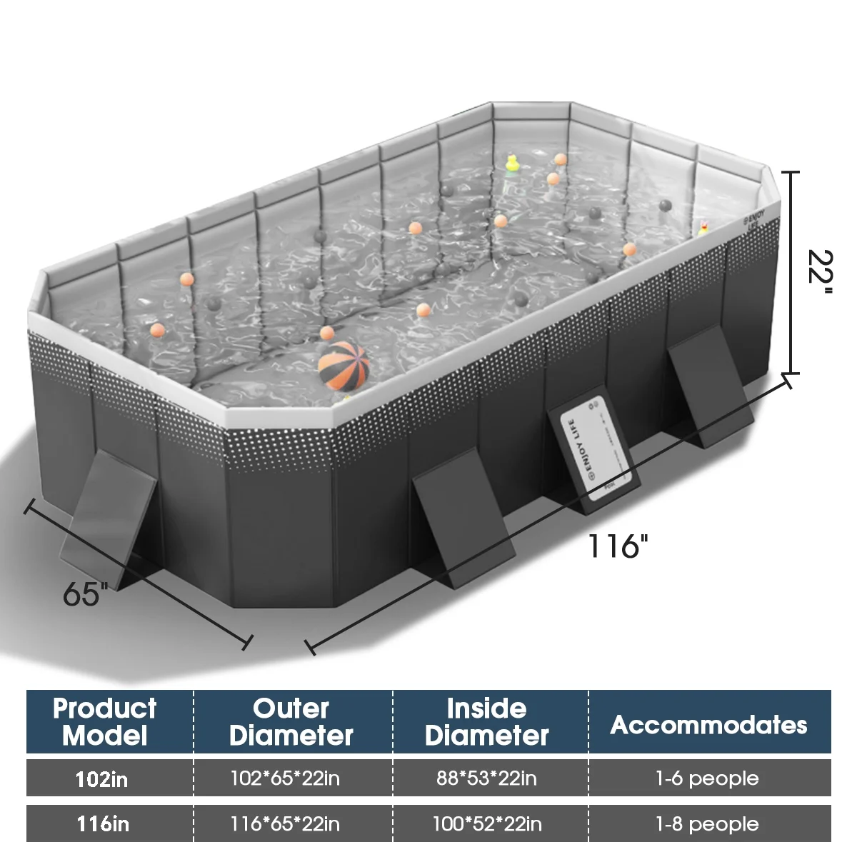 SLLINGLUO Foldable Swimming Pool for Kids & Adults, Above Ground Pools Family Kiddie Pool, Gray, 116in