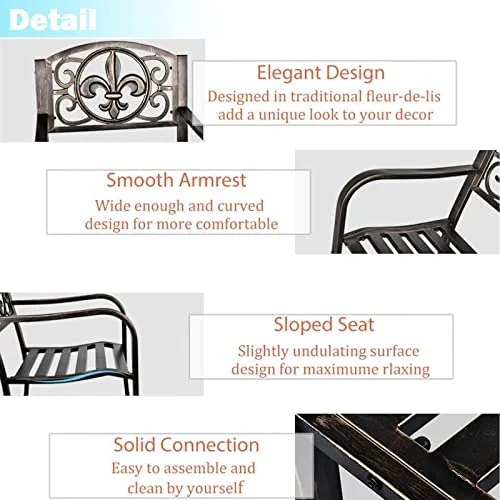 LEISU Patio Rocking Chair Indoor/Outdoor Waterproof Rust Resistant Metal Rocker with Deep Seating for Patio, Porch, Lawn, Deck (Black)