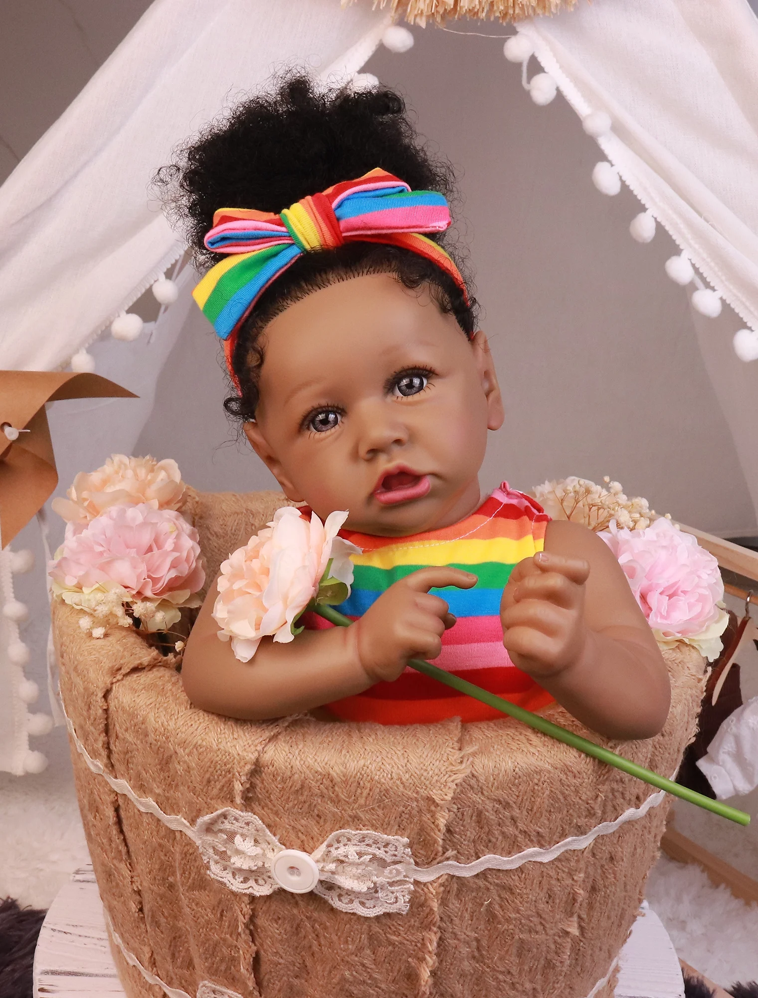 Takanini Newborn Baby Dolls African American Silicone Limbs Realistic Baby Doll with Soft Body Birthday Gift