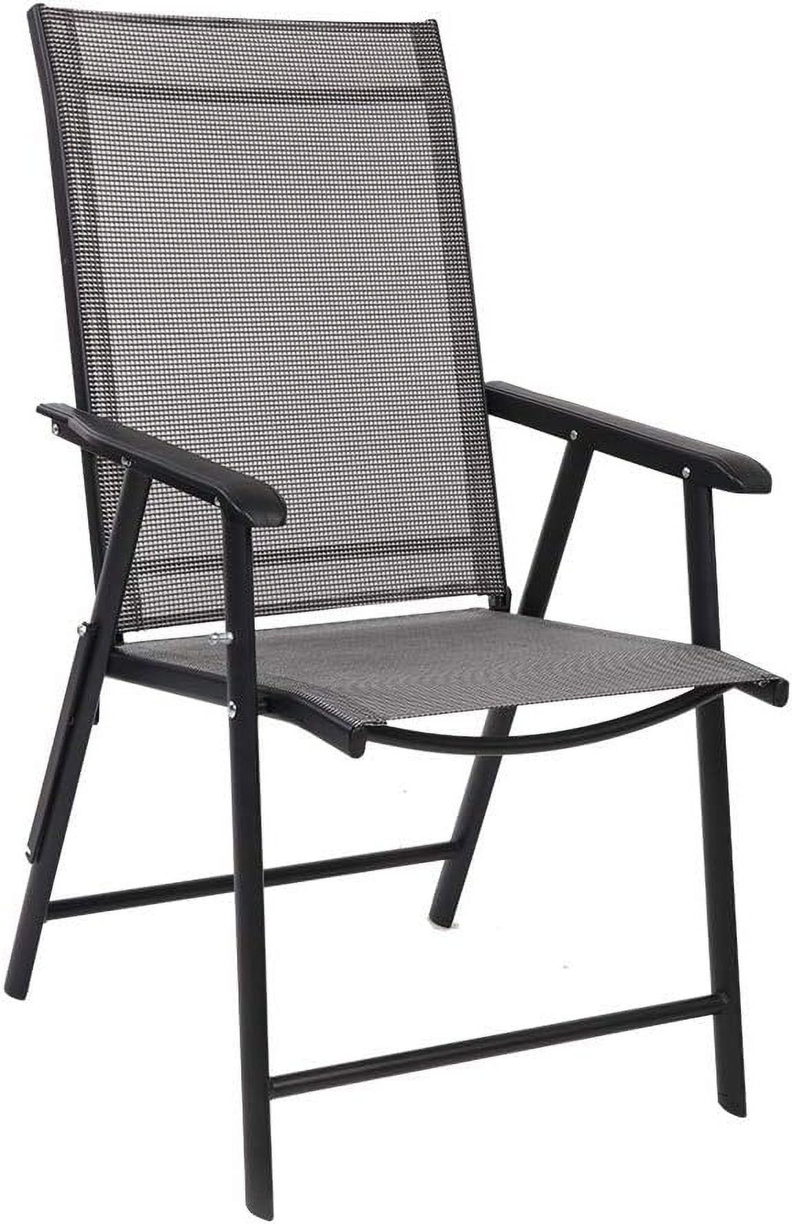 Upgraded Version Set of 4 Folding Chairs with Arms, Portable Patio Chairs for Outdoor & Indoor, Sling Back Chairs for Lawn, Pool, Courtyard, Balcony & Garden (Black)