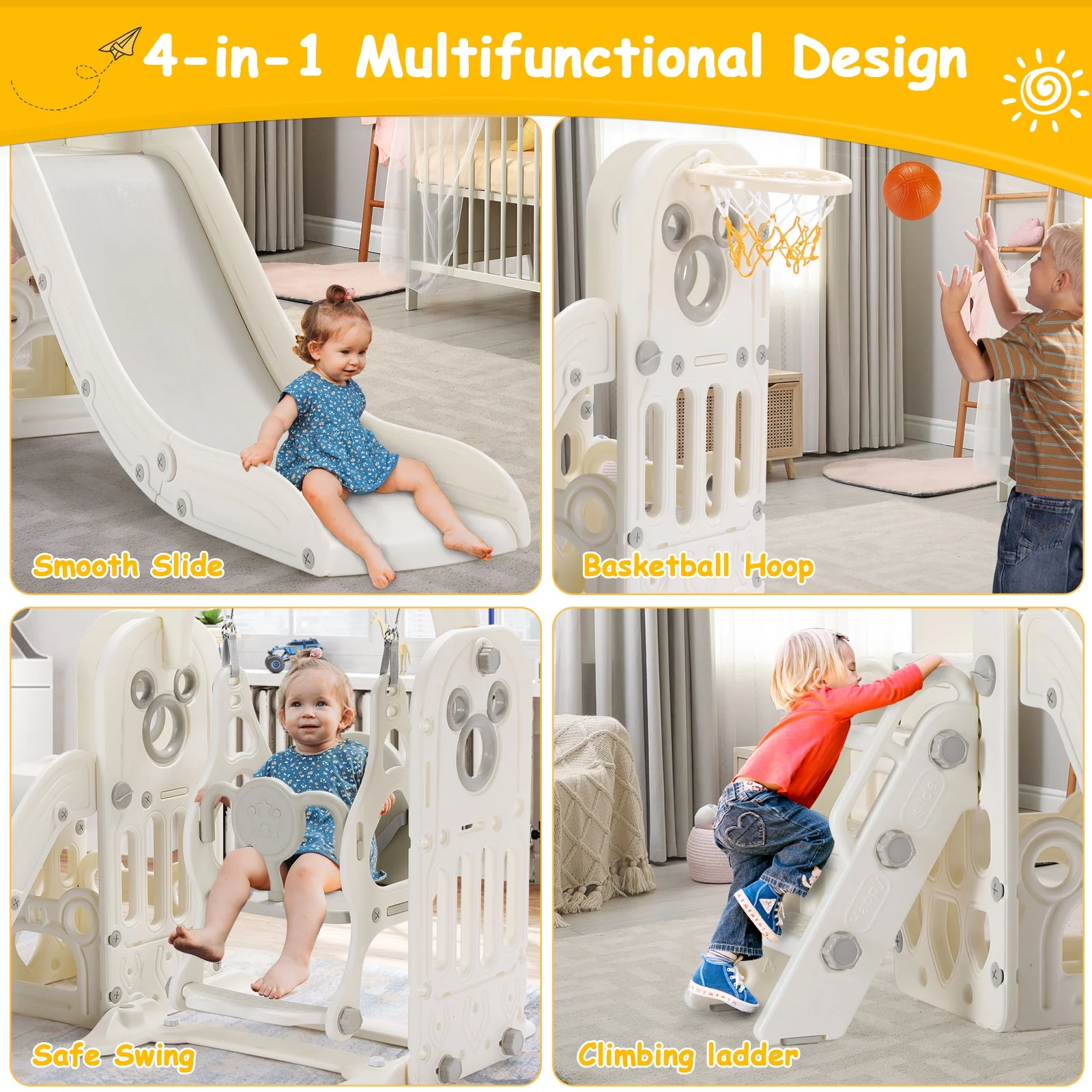 Pirecart 5 in 1 Toddler Slide and Swing Set, Large Toddler Slide Climber Playset with Basketball Hoop