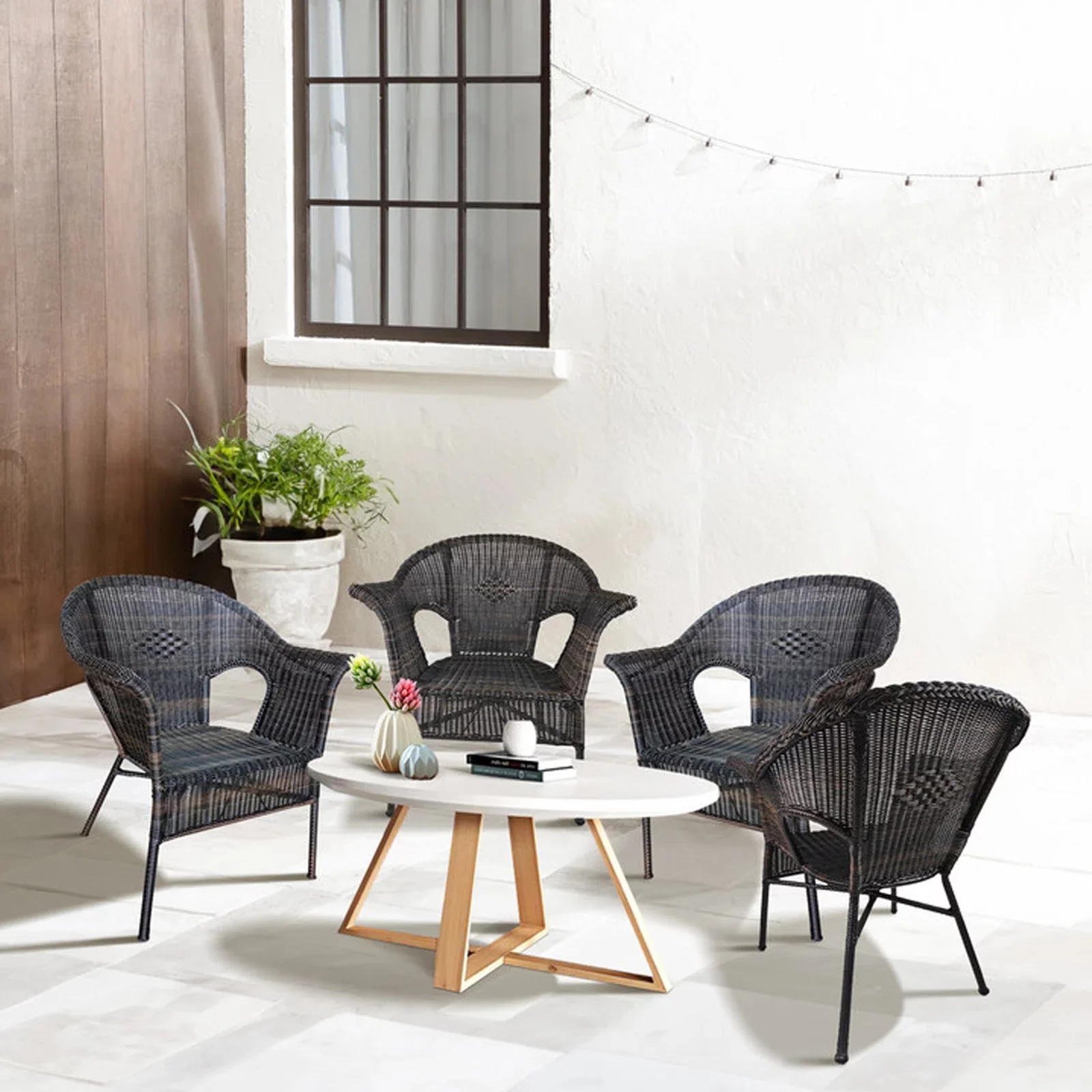 Dubbin Outdoor Wicker Stacking Dining Chair Rattan Indoor-Outdoor Restaurant Chair