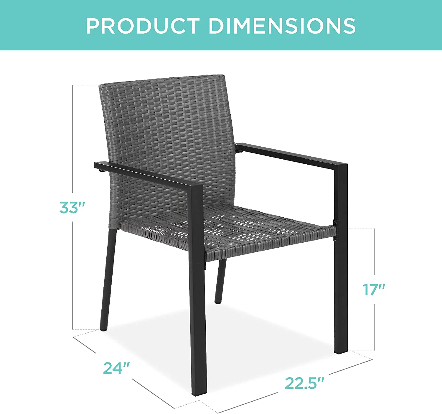 Set of 2 Stackable Outdoor Wicker Dining Chairs All-Weather Firepit Armchair w/Armrests, Steel Frame for Patio, Deck, Garden, Yard - Brown