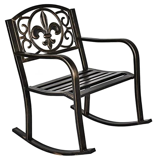 LEISU Patio Rocking Chair Indoor/Outdoor Waterproof Rust Resistant Metal Rocker with Deep Seating for Patio, Porch, Lawn, Deck (Black)