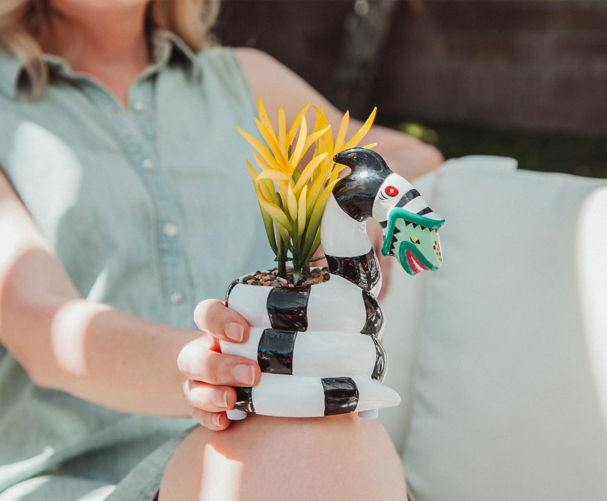 Beetlejuice Sandworm 6-Inch Ceramic Planter With Artificial Succulent