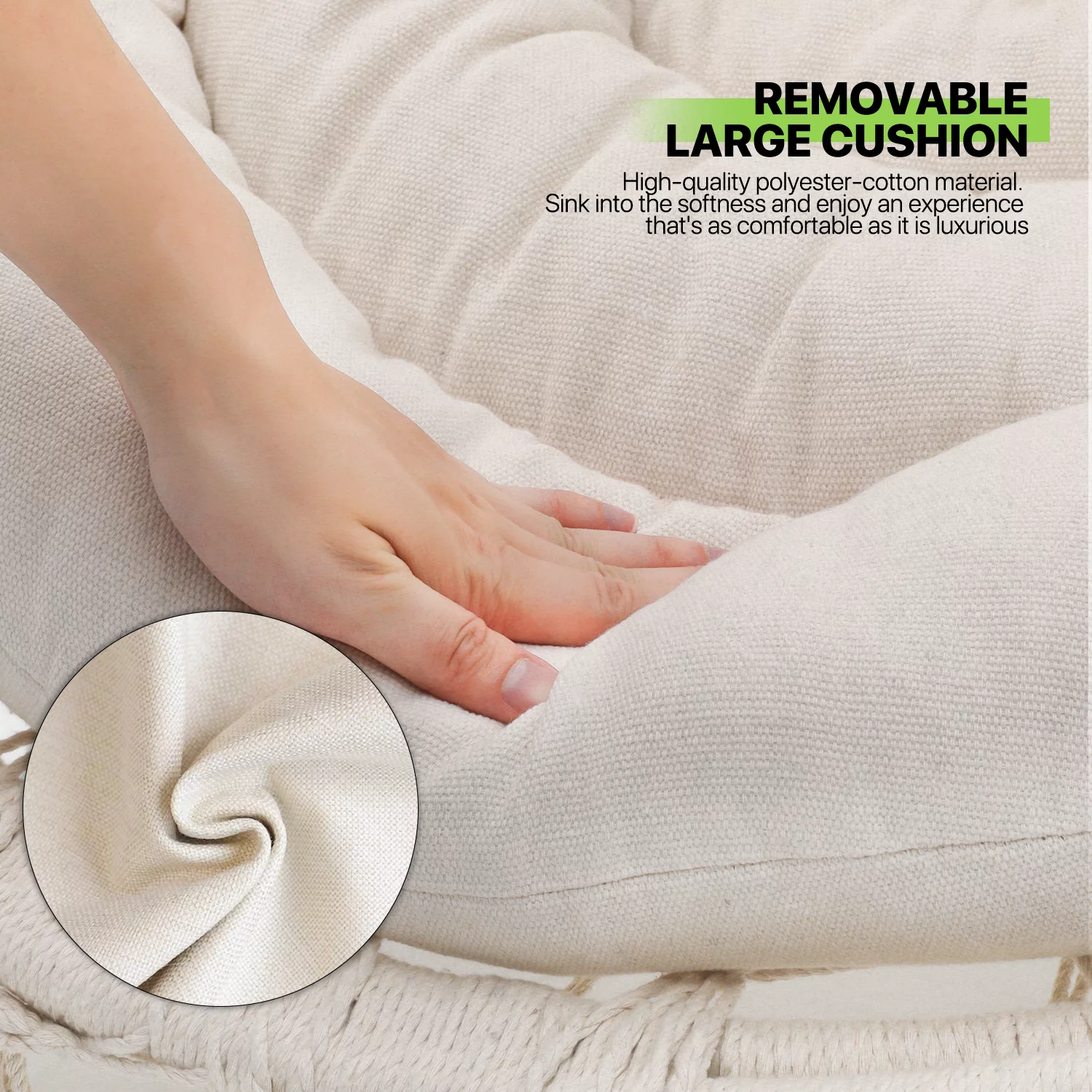 Magshion Hammock Chair Macrame Swing Chair with Cushion, 350lbs Weight Capacity, Hanging Chair Cotton Rope Hammock Chair Swing for Indoor and Outdoor Use, White