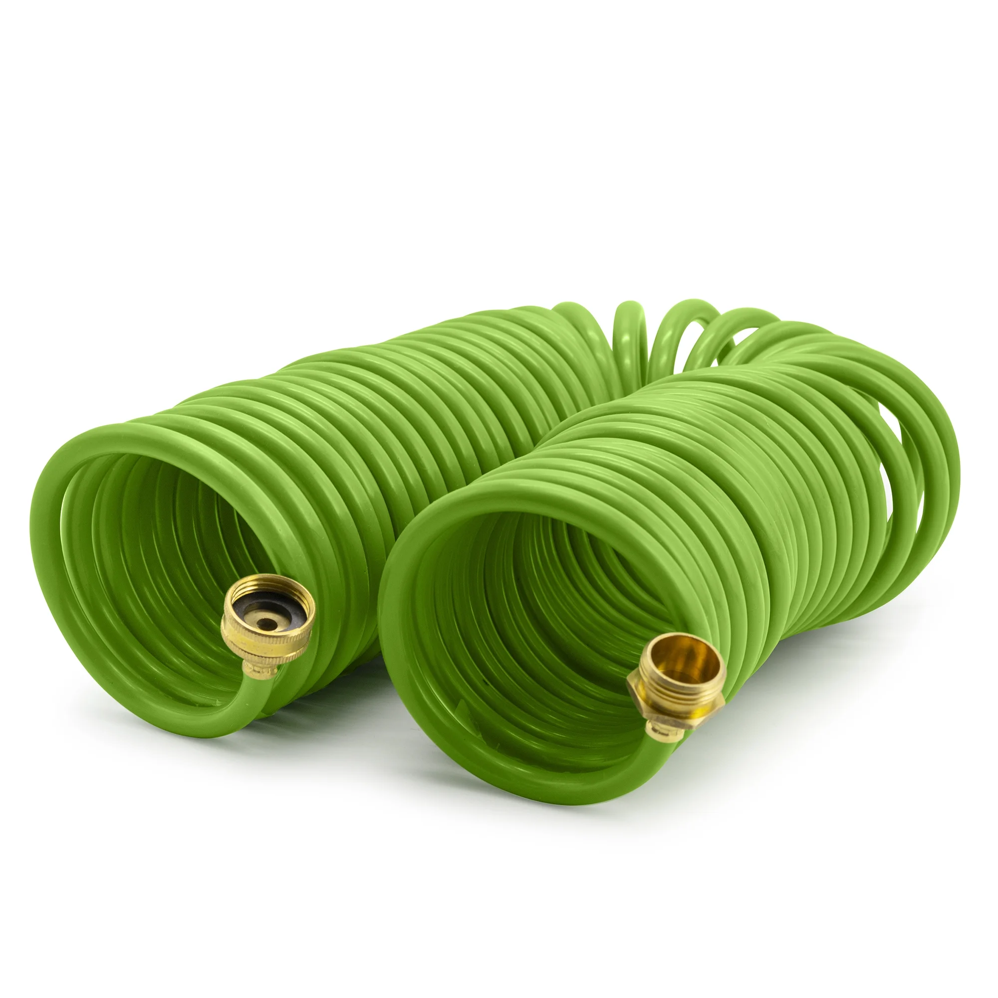 Eternal Living 50 ft Coil Garden Hose with 7-Pattern Function Sprayer and Brass Connectors, Green