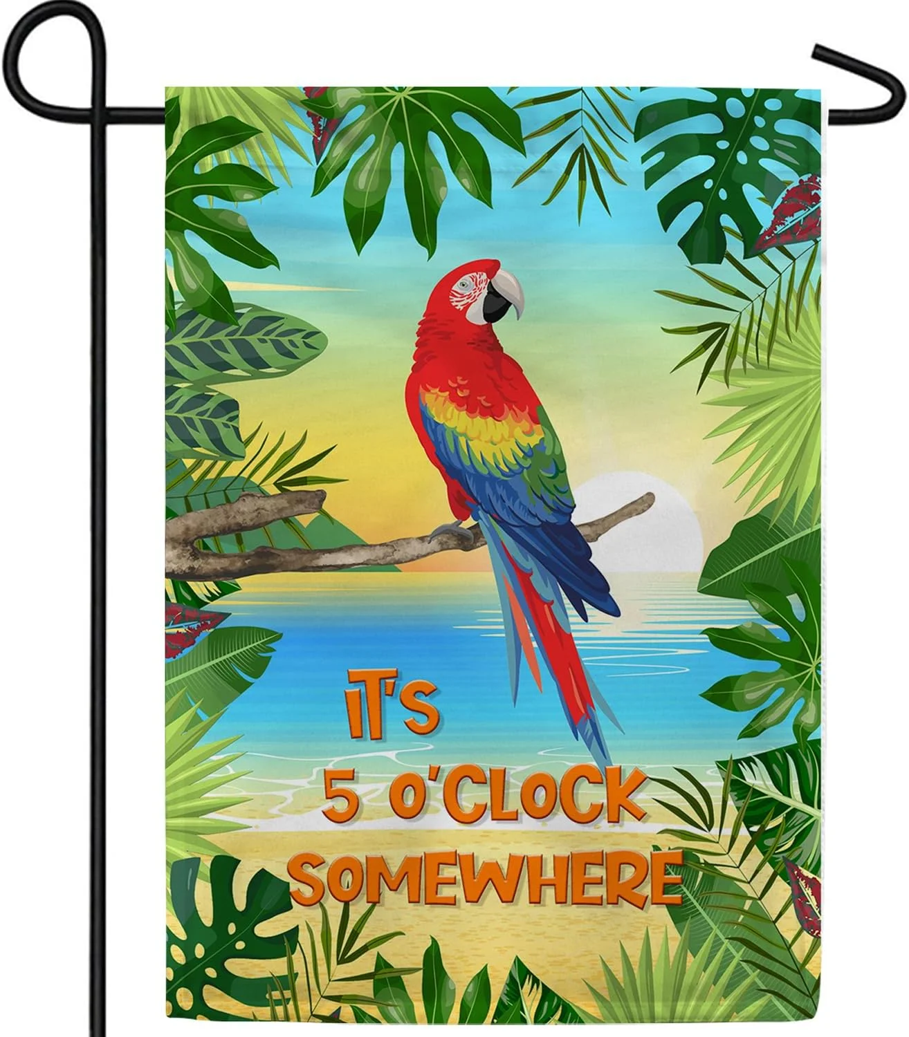 America Forever It's 5 O'clock Somewhere Summer Garden Flag Tropical Bird Macaw Parrot Palm Leaves Double Sided Seasonal Yard Outdoor Decorative Paradise Beach Garden Flag