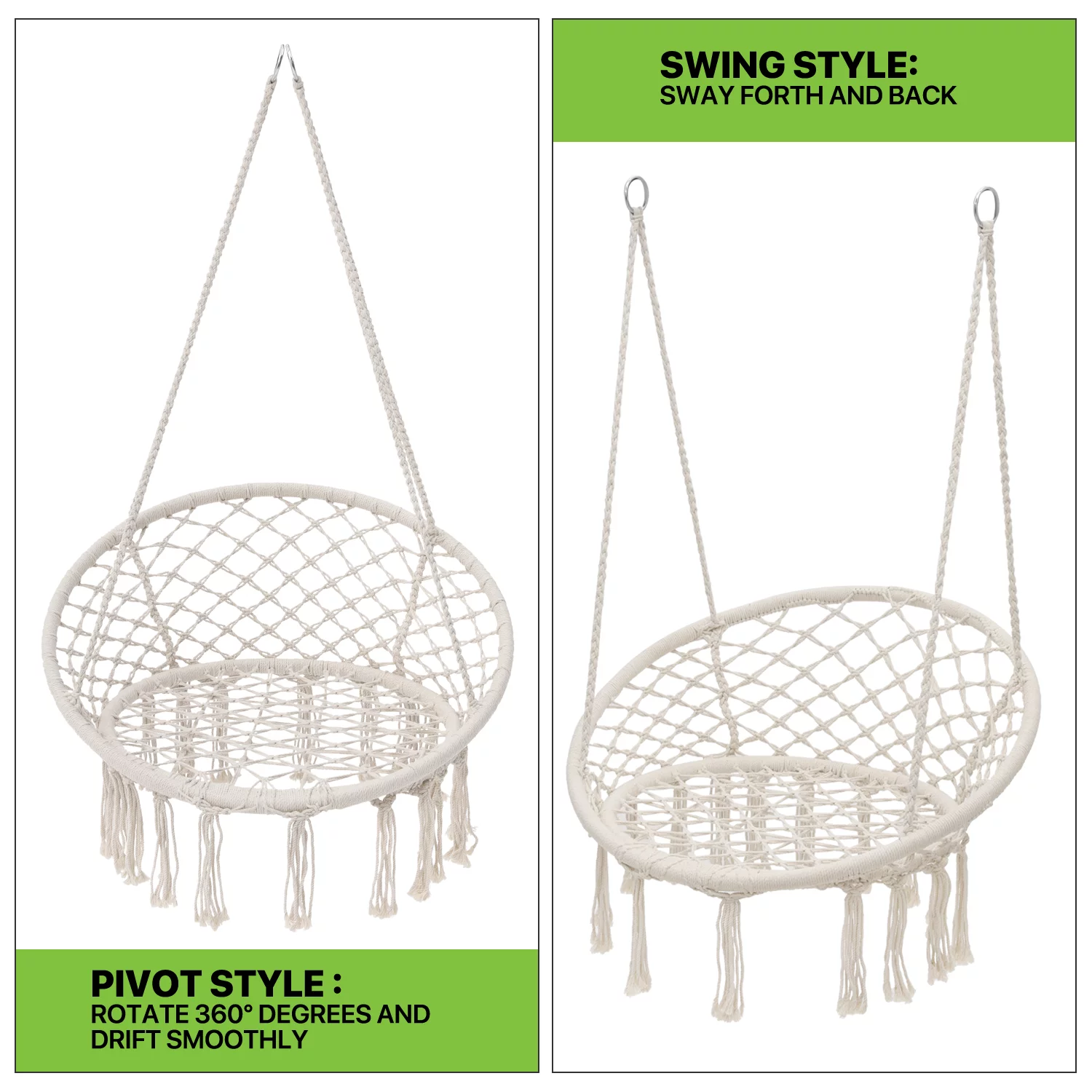 Magshion Hammock Chair Macrame Swing Chair with Cushion, 350lbs Weight Capacity, Hanging Chair Cotton Rope Hammock Chair Swing for Indoor and Outdoor Use, White