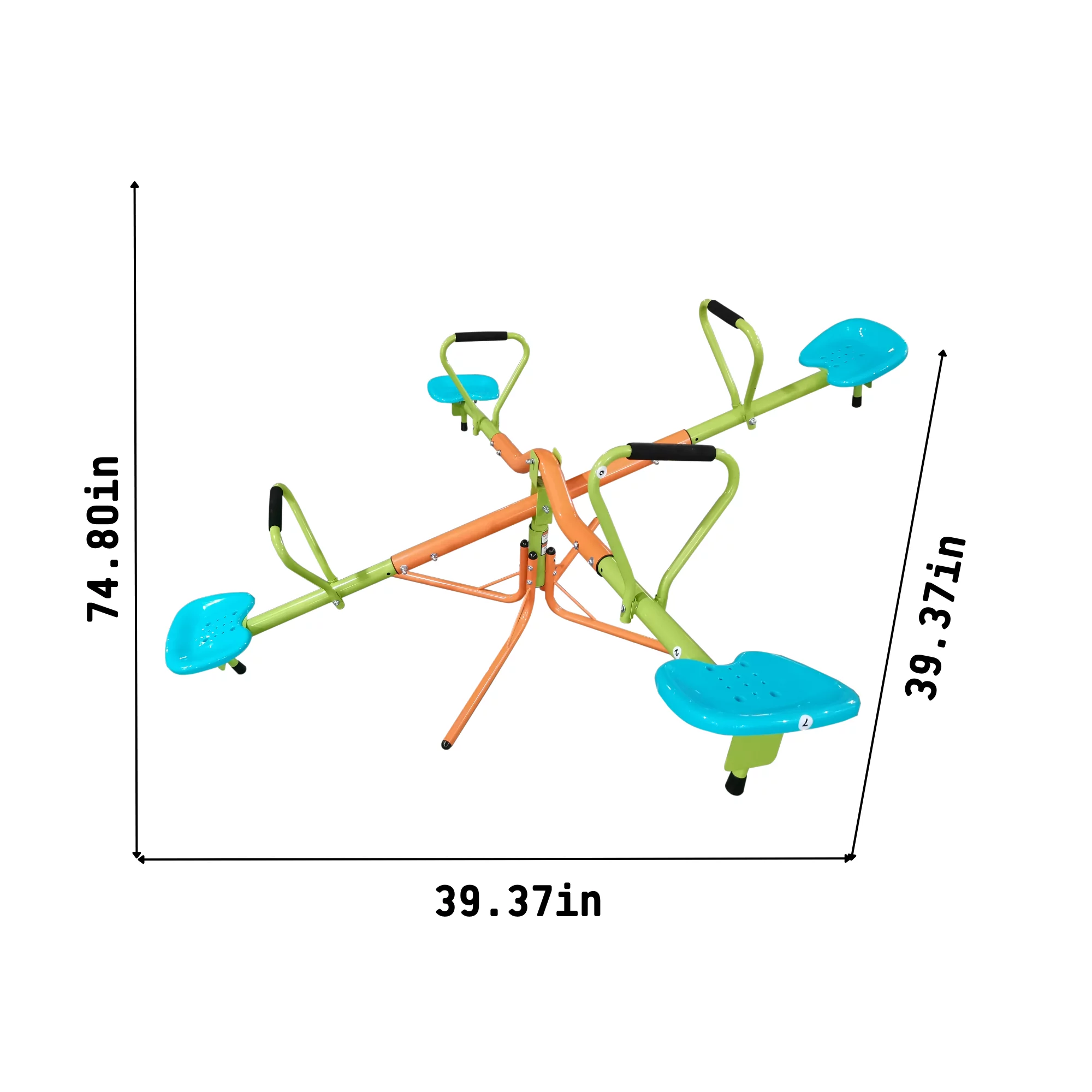 GIKPAL Kids Seesaw, Four Seats Teeter Totter, 360 Degree Rotating Sturdy Plastic Seat Outdoor Playground Equipment, Blue and Green, for Kids Age 3+